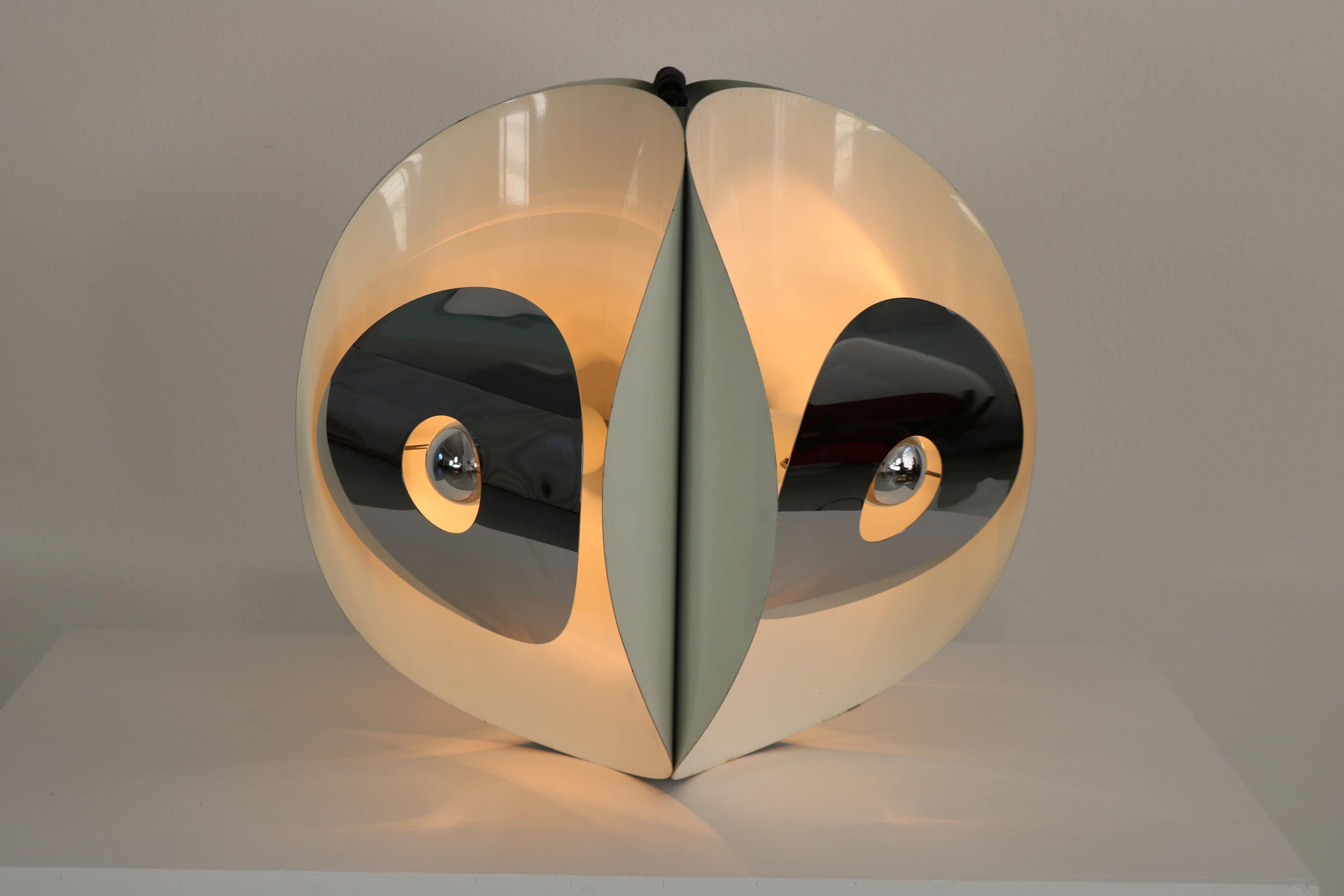 Ceilinglamp with white painted metal & chrome shades, Gioffredo Reggiani, 1970s For Sale 2