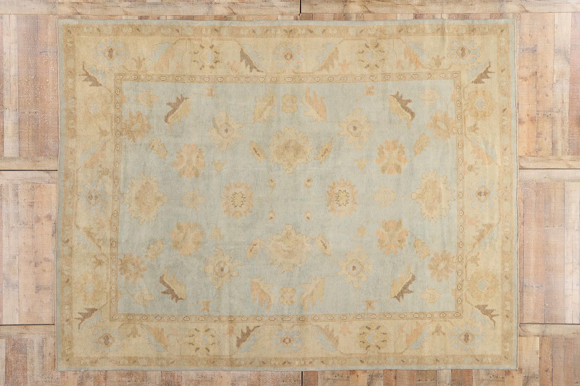 Celadon Bloom Contemporary Turkish Oushak Rug For Sale 5