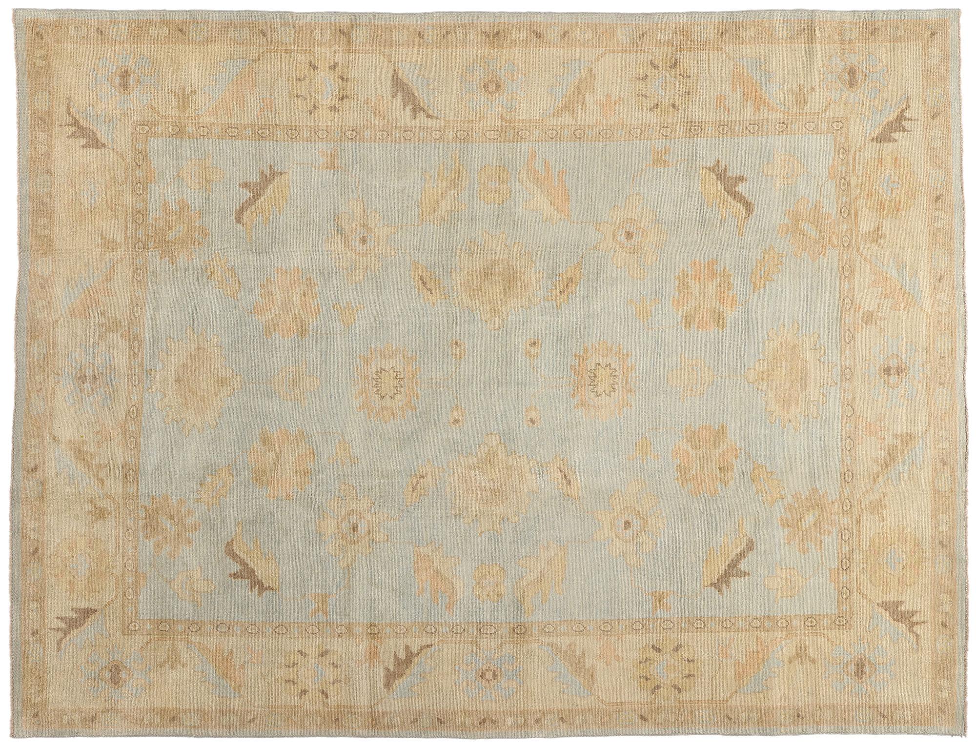 Celadon Bloom Contemporary Turkish Oushak Rug For Sale 6