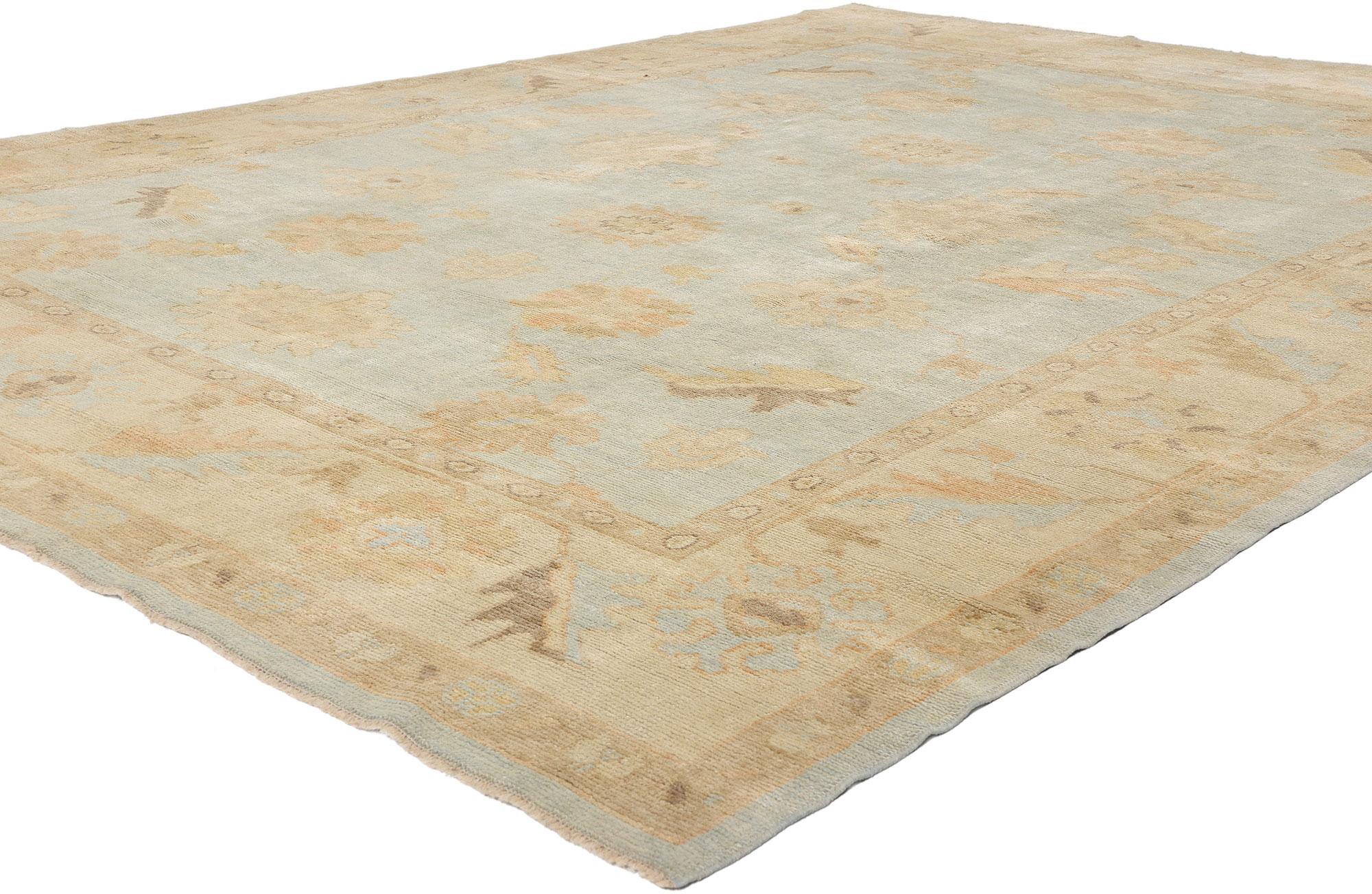 50741 New Modern Turkish Oushak Rug, 09'02 x 12'00. Like a breath of Anatolian spring drifting across stone courtyards, this hand-knotted wool precious Turkish Oushak rug exudes a quiet majesty softened by time and touched by sky. Its ethereal