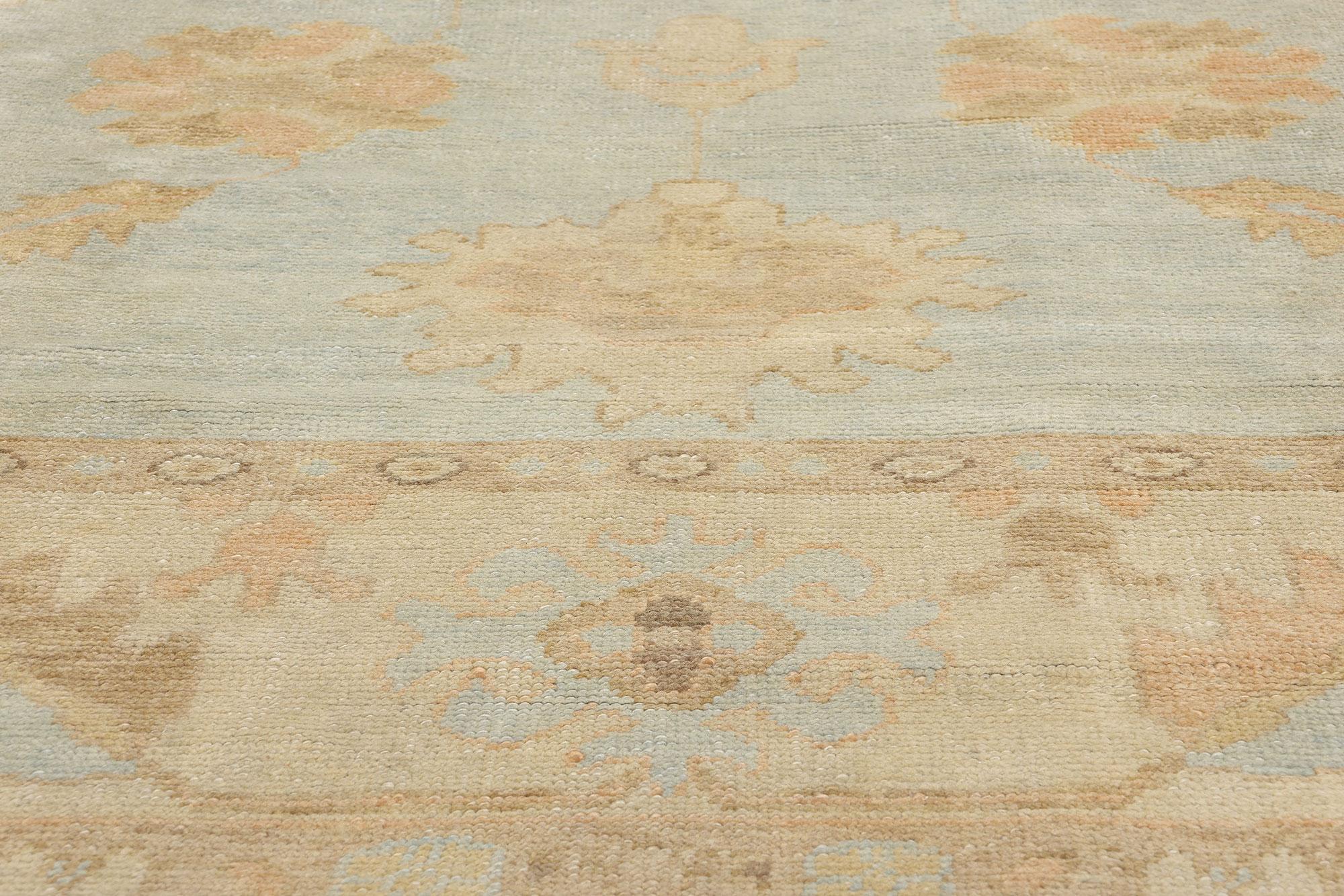 Celadon Bloom Contemporary Turkish Oushak Rug For Sale 1