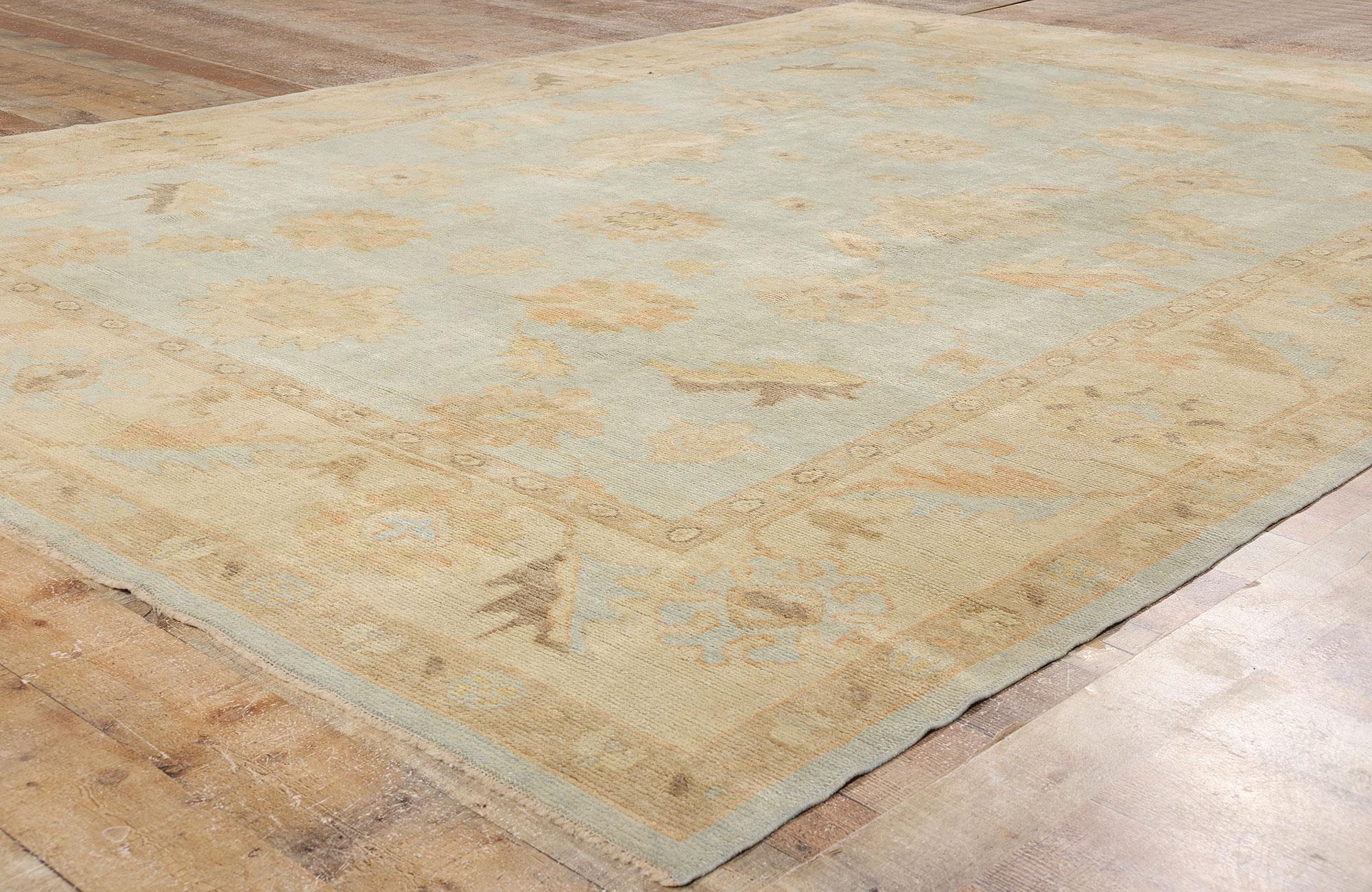 Celadon Bloom Contemporary Turkish Oushak Rug For Sale 3