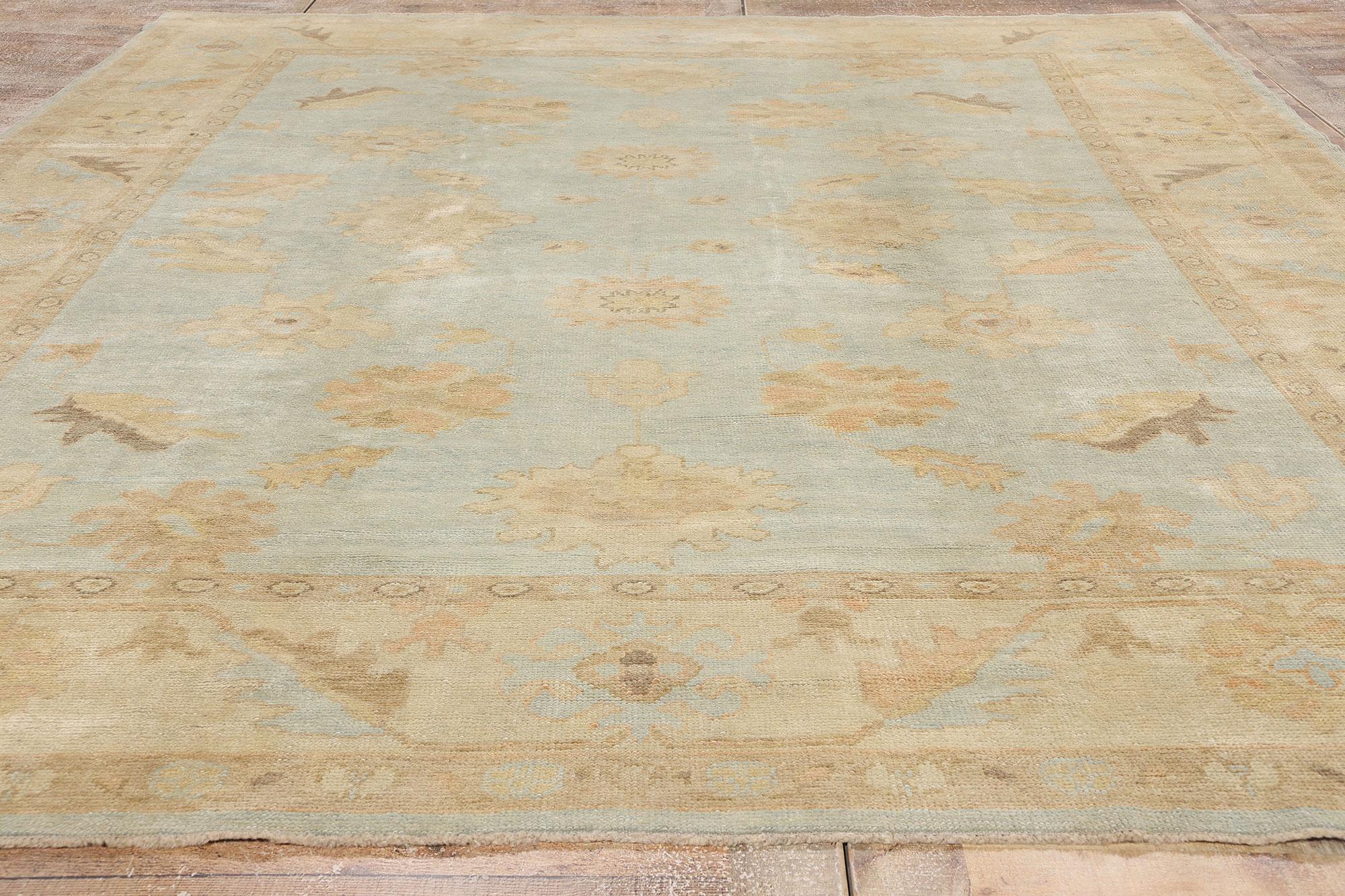 Celadon Bloom Contemporary Turkish Oushak Rug For Sale 4