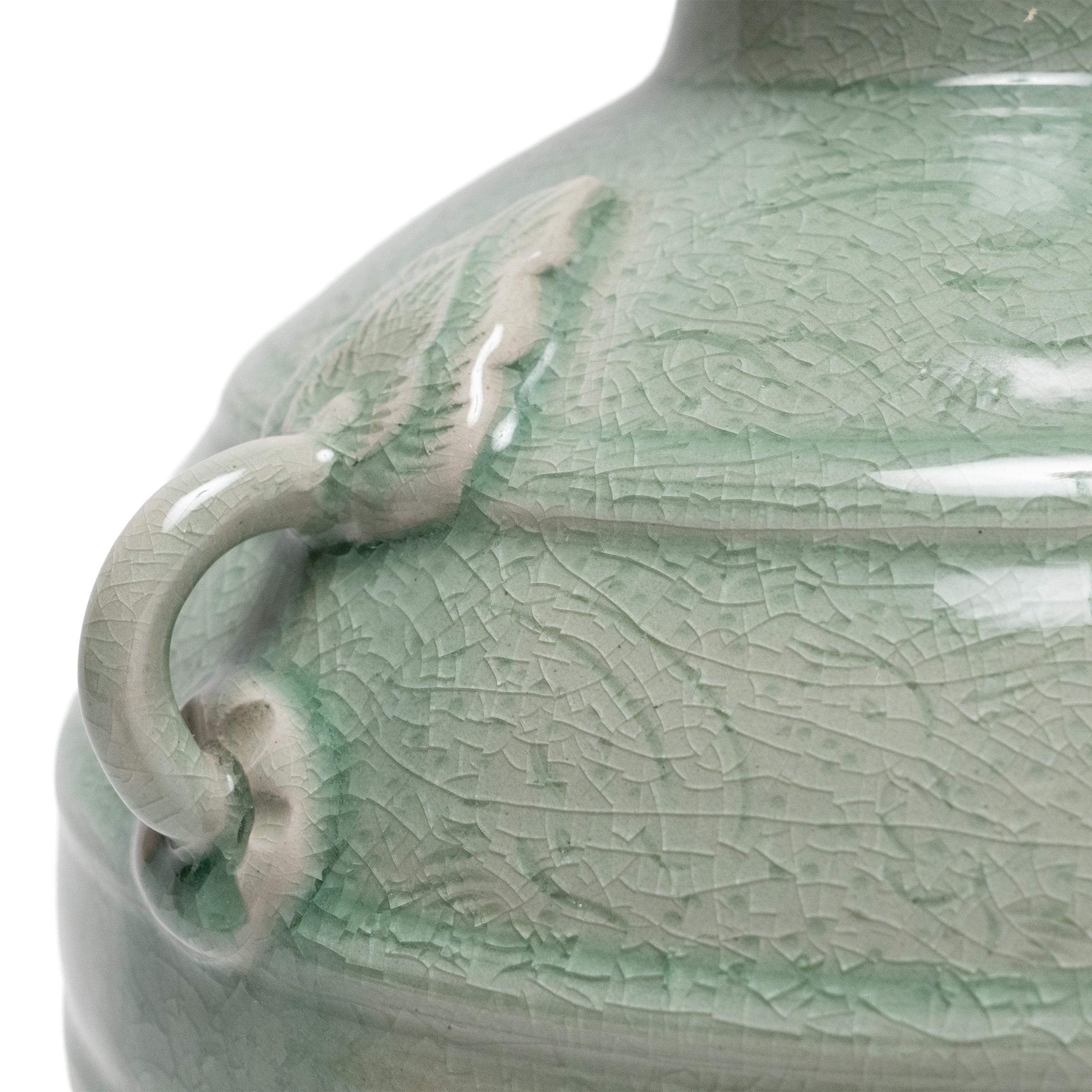 Thai Celadon Bottle Vase with Bird Etchings For Sale