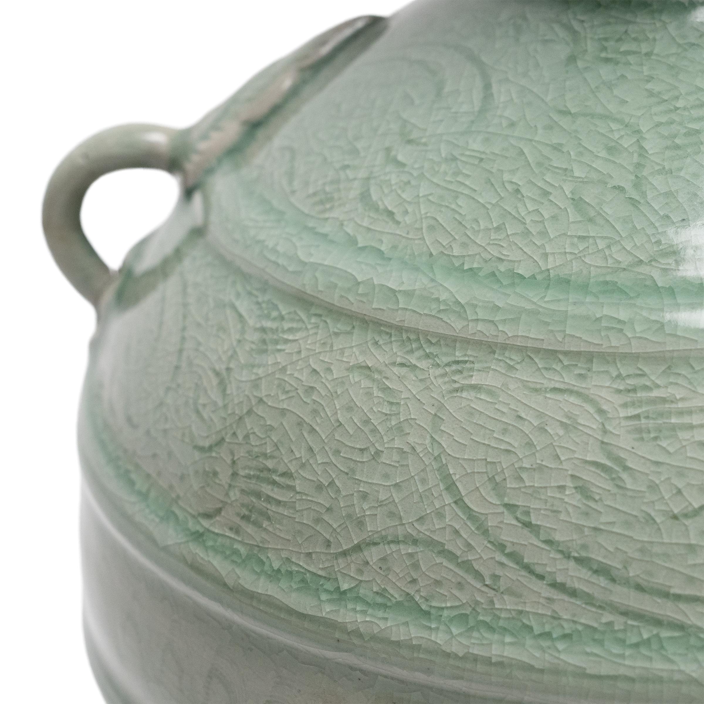 Thai Celadon Bottle Vase with Bird Etchings For Sale