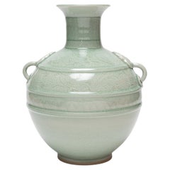 Celadon Bottle Vase with Bird Etchings