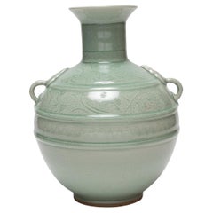 Celadon Bottle Vase with Bird Etchings