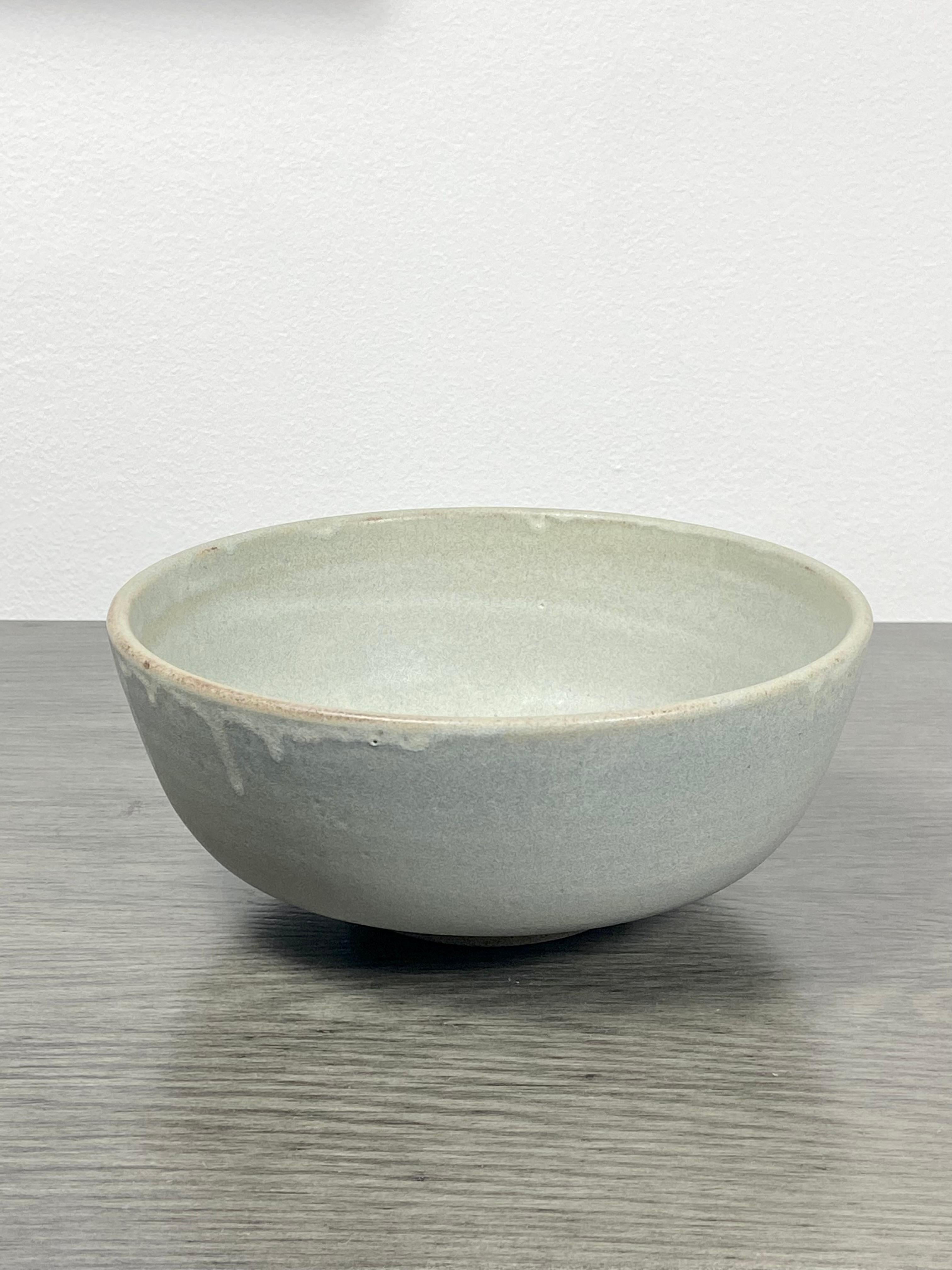 Hand-Crafted Celadon Ceramic Bowl With Drip Glaze For Sale