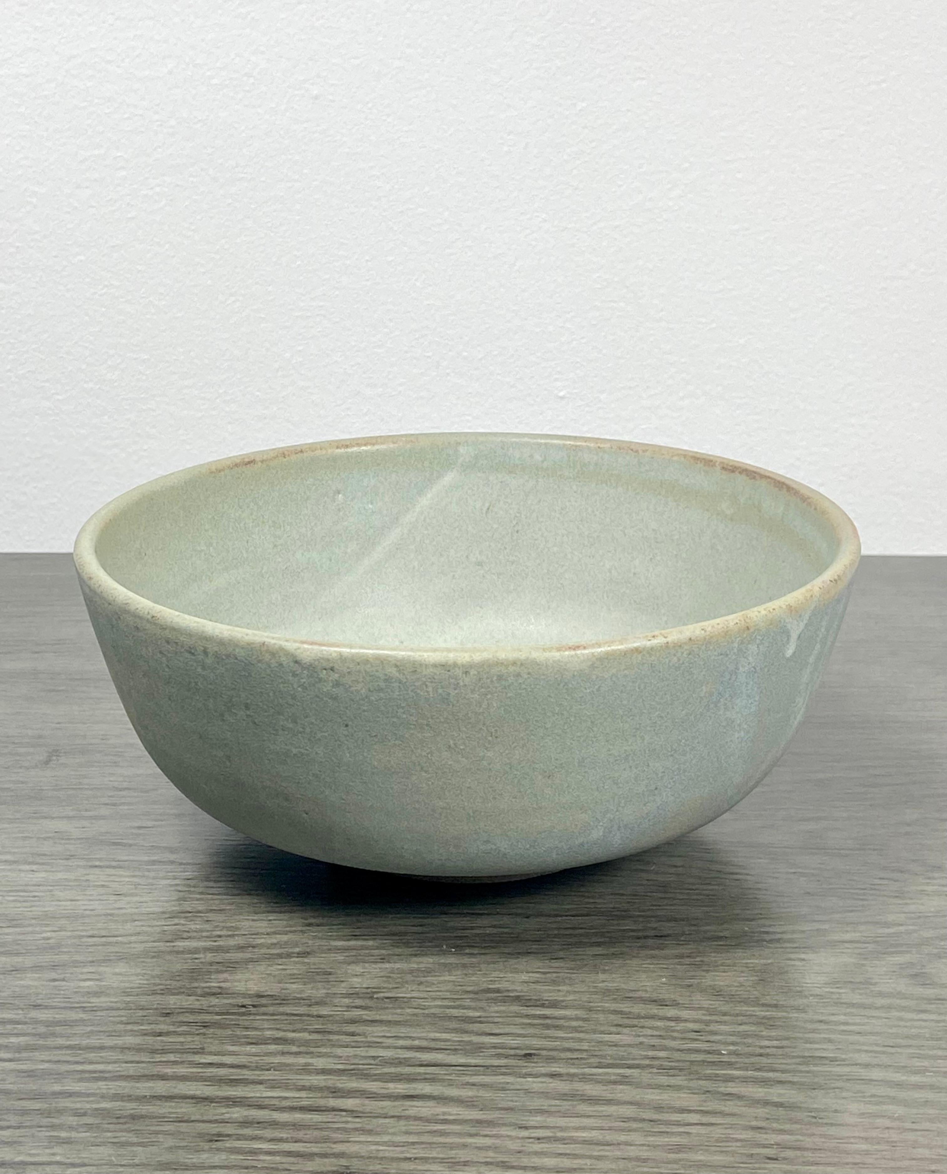 Contemporary Celadon Ceramic Bowl With Drip Glaze For Sale