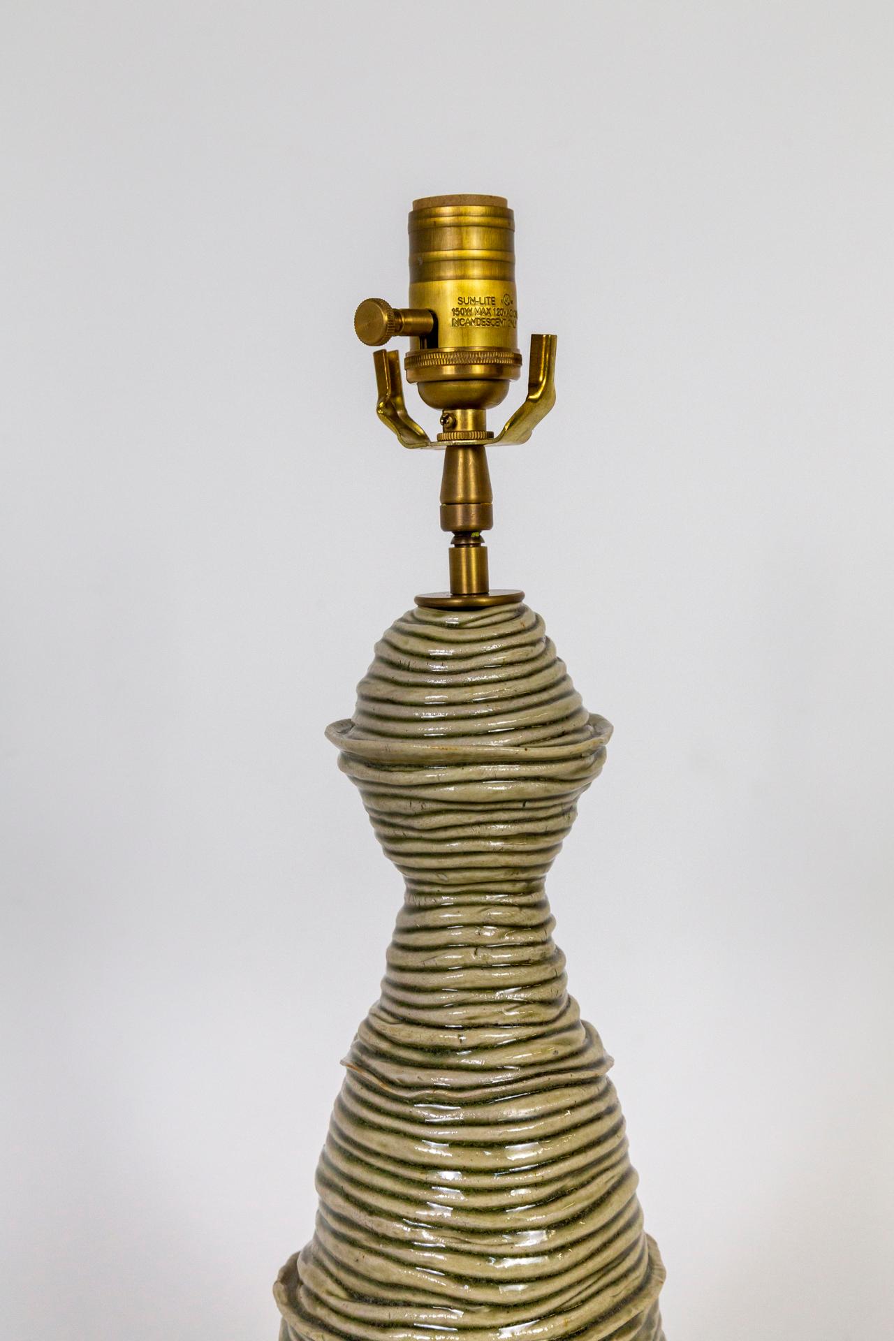 Celadon Ceramic Coil Tower Table Lamp In Good Condition In San Francisco, CA
