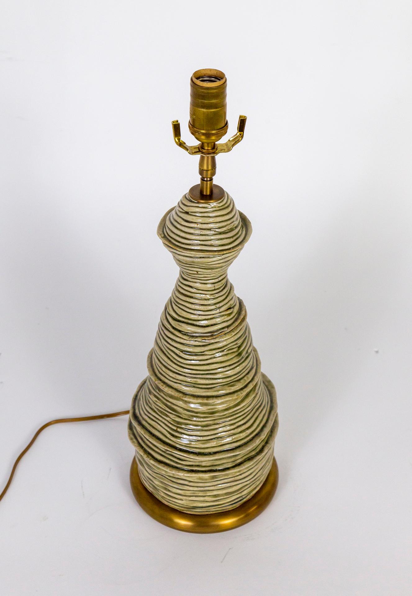 20th Century Celadon Ceramic Coil Tower Table Lamp