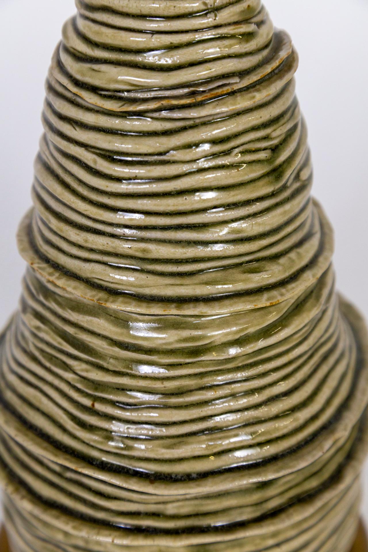 Brass Celadon Ceramic Coil Tower Table Lamp