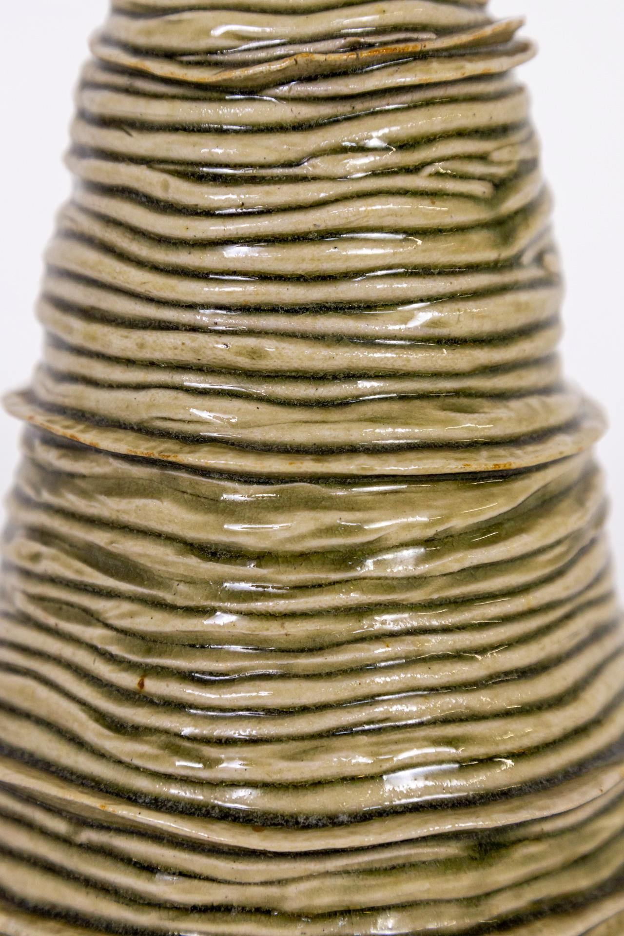 Celadon Ceramic Coil Tower Table Lamp 1