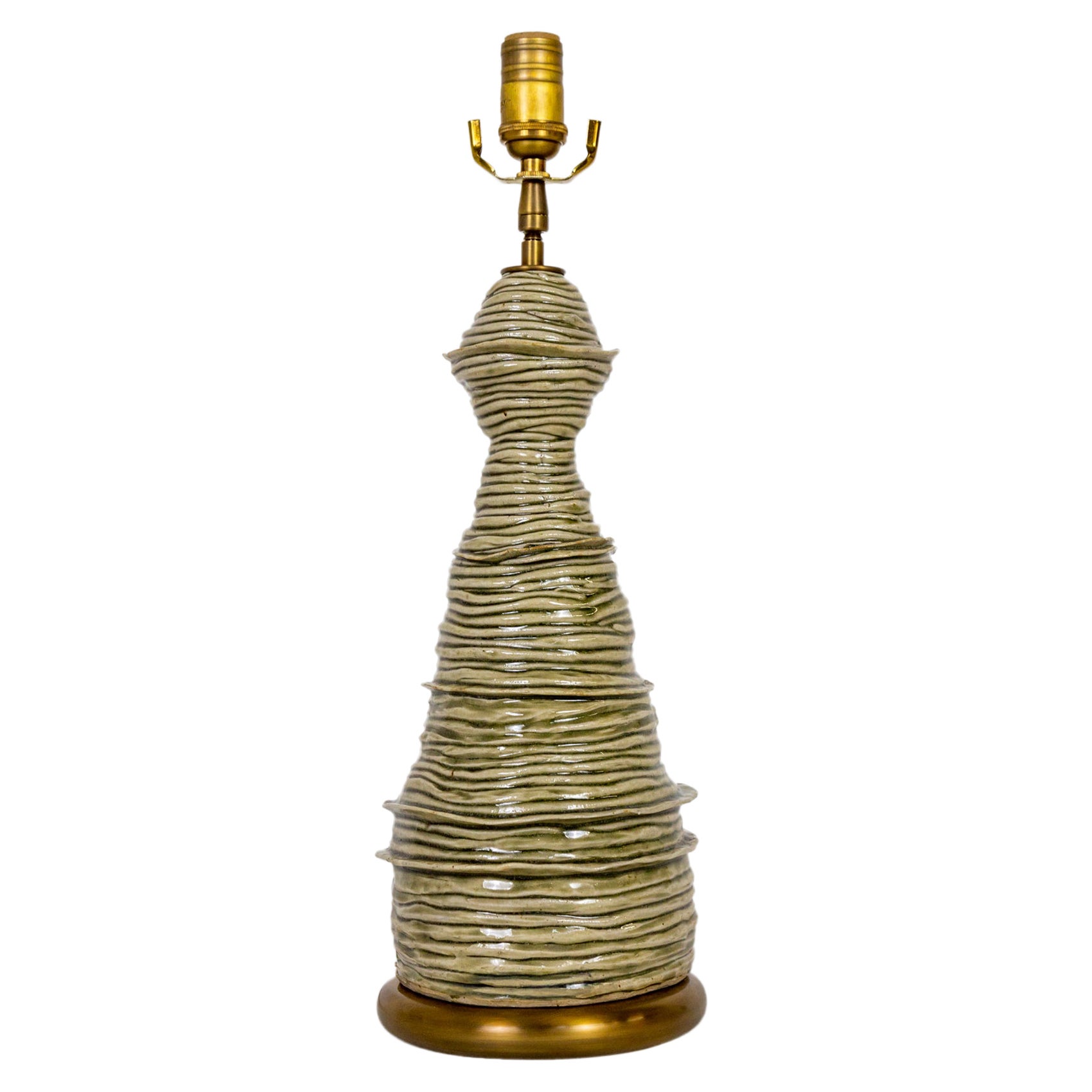Celadon Ceramic Coil Tower Table Lamp