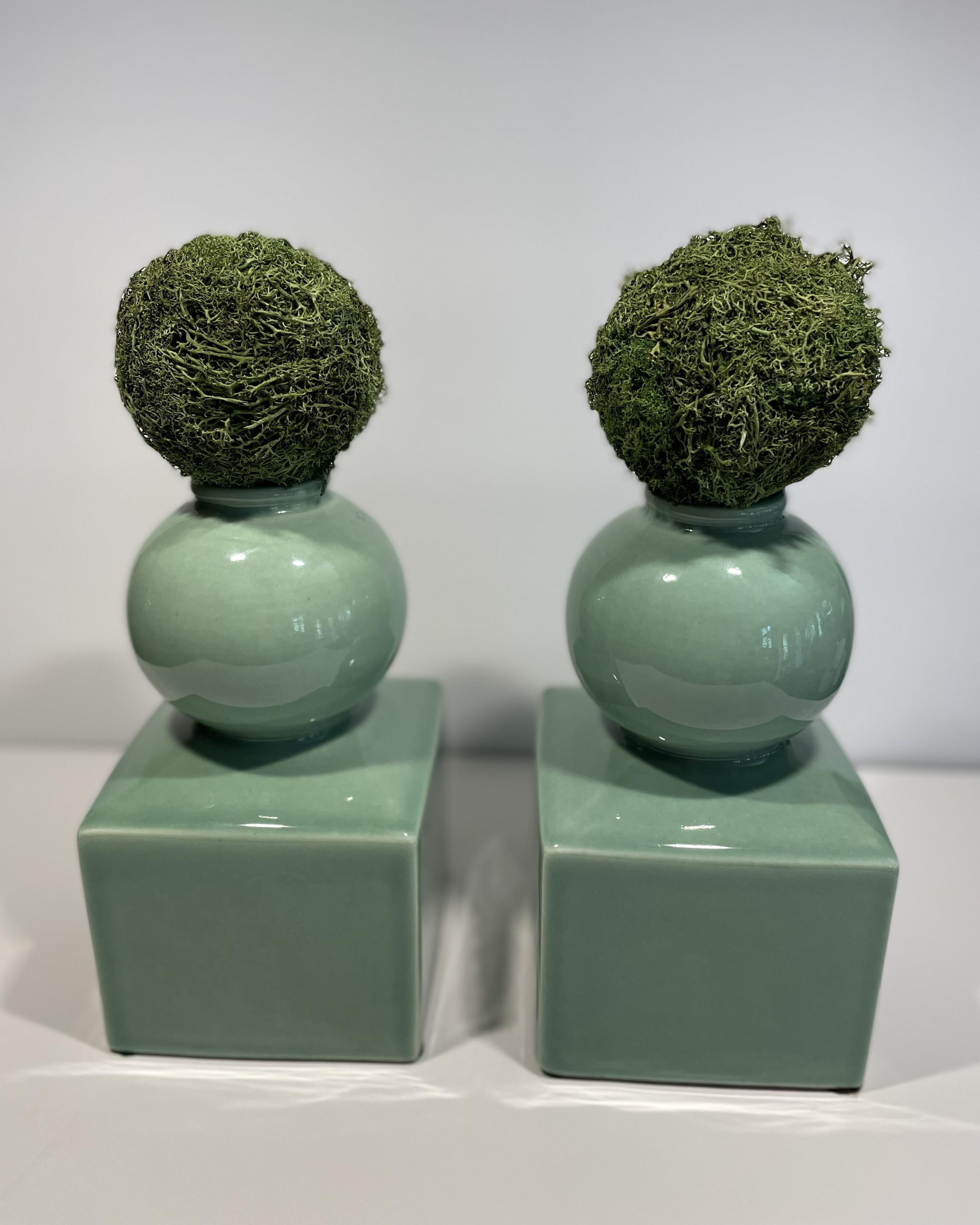 Celadon Ceramic Vases or Bookends Attributed to Serena & Lily -- A Pair For Sale 4