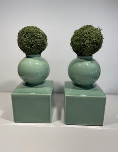 Celadon Ceramic Vases or Bookends Attributed to Serena & Lily -- A Pair
