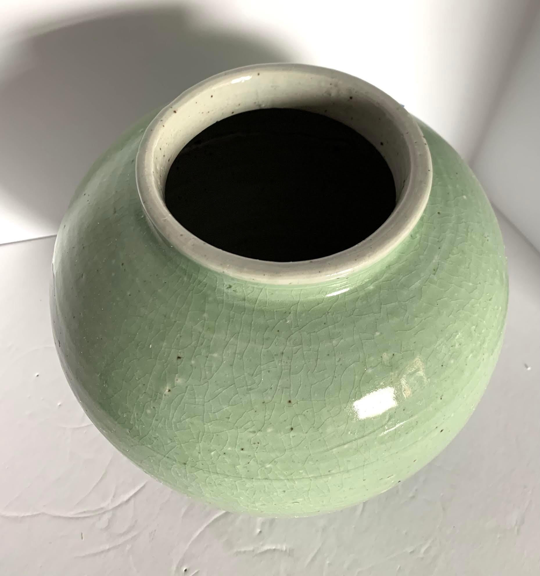 Contemporary Chinese celadon color ceramic vase.
Classic ginger jar shape
Several available.