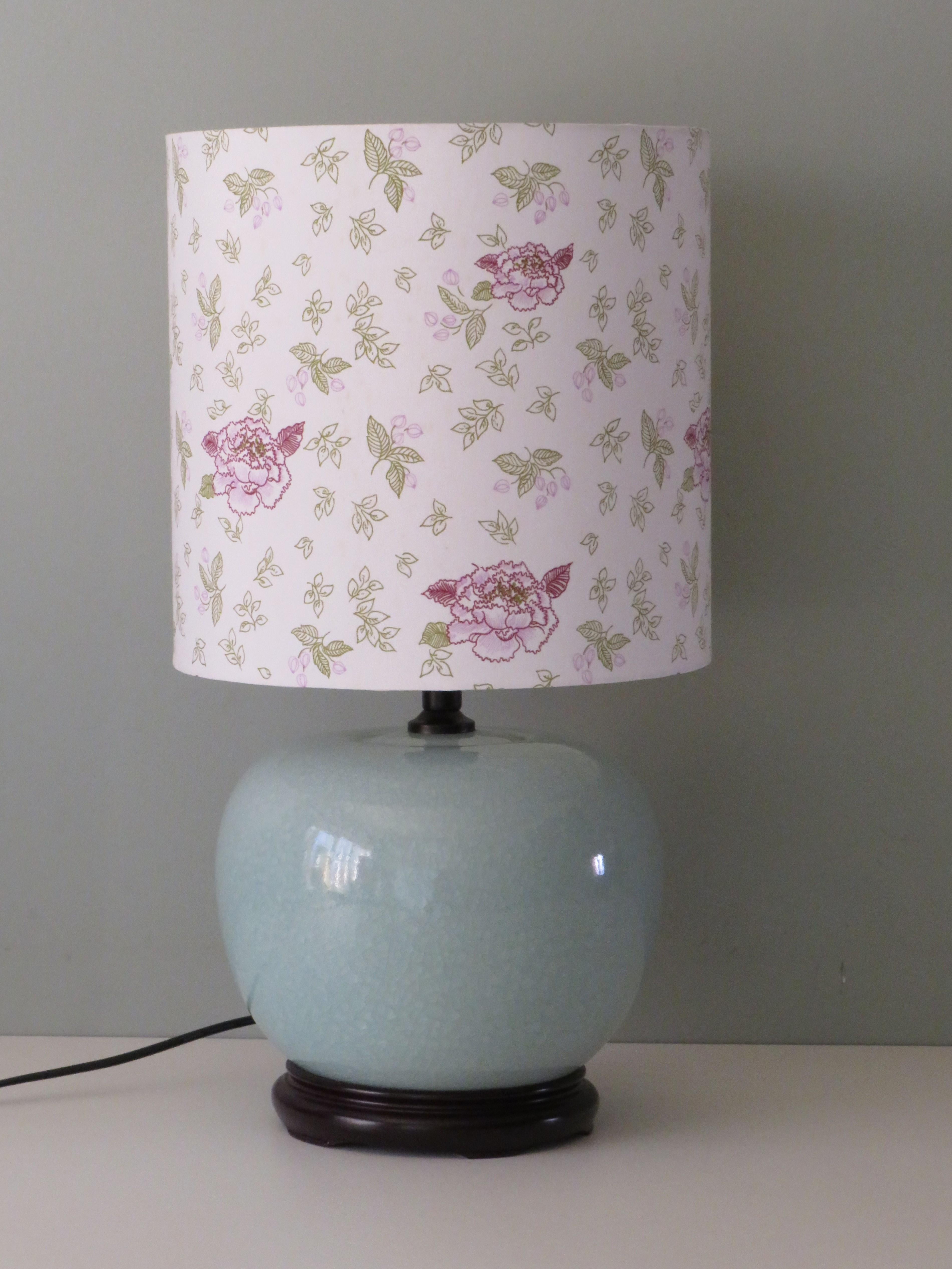 Chinoiserie Celadon Colored Crackle Ceramic Table Lamp with New Custom Lampshade For Sale