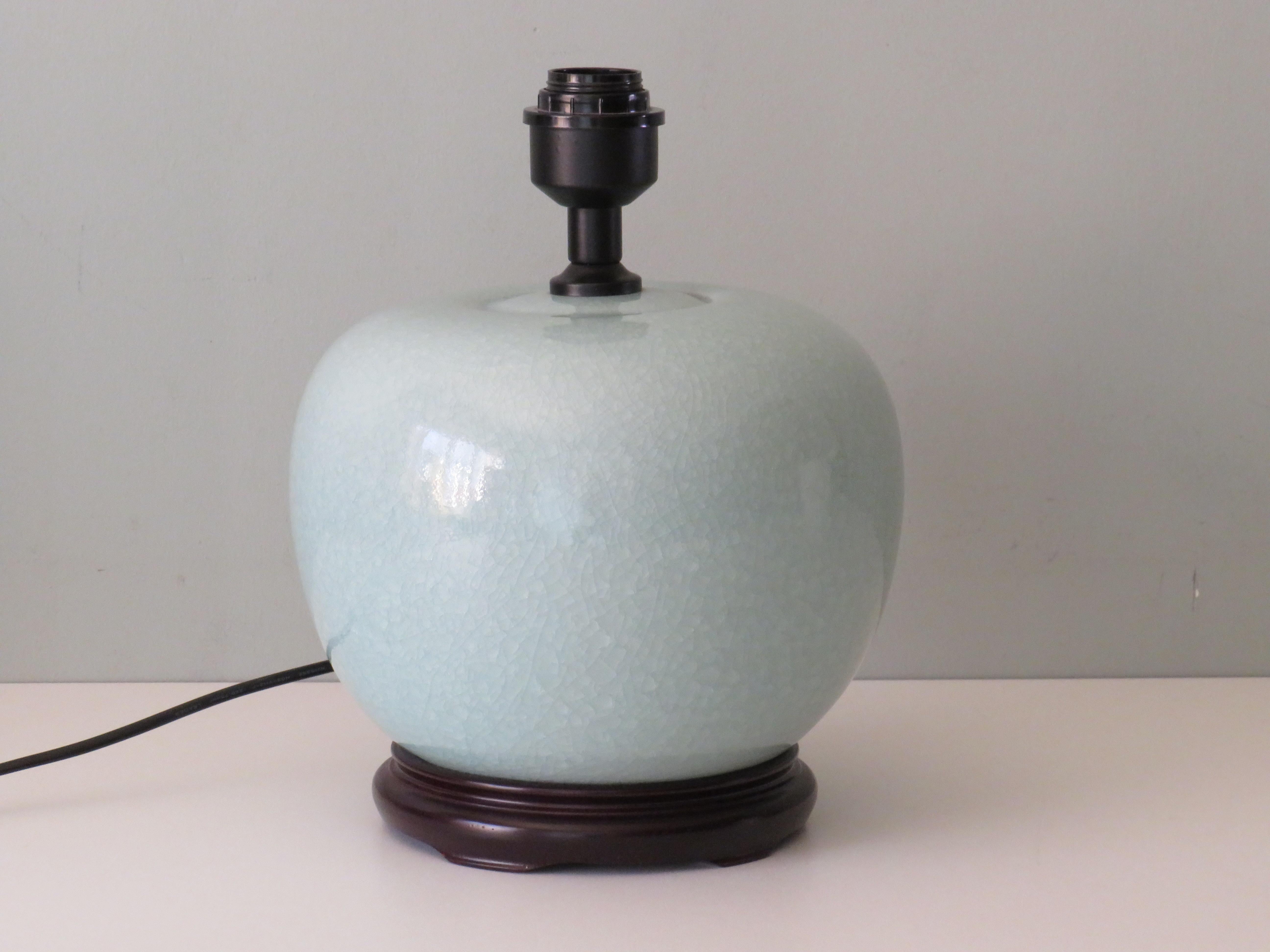 Hand-Crafted Celadon Colored Crackle Ceramic Table Lamp with New Custom Lampshade For Sale