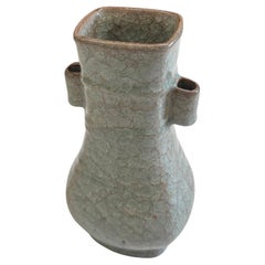 Blue Grey Contrast Crackle Two Handled Vase, China, Contemporary