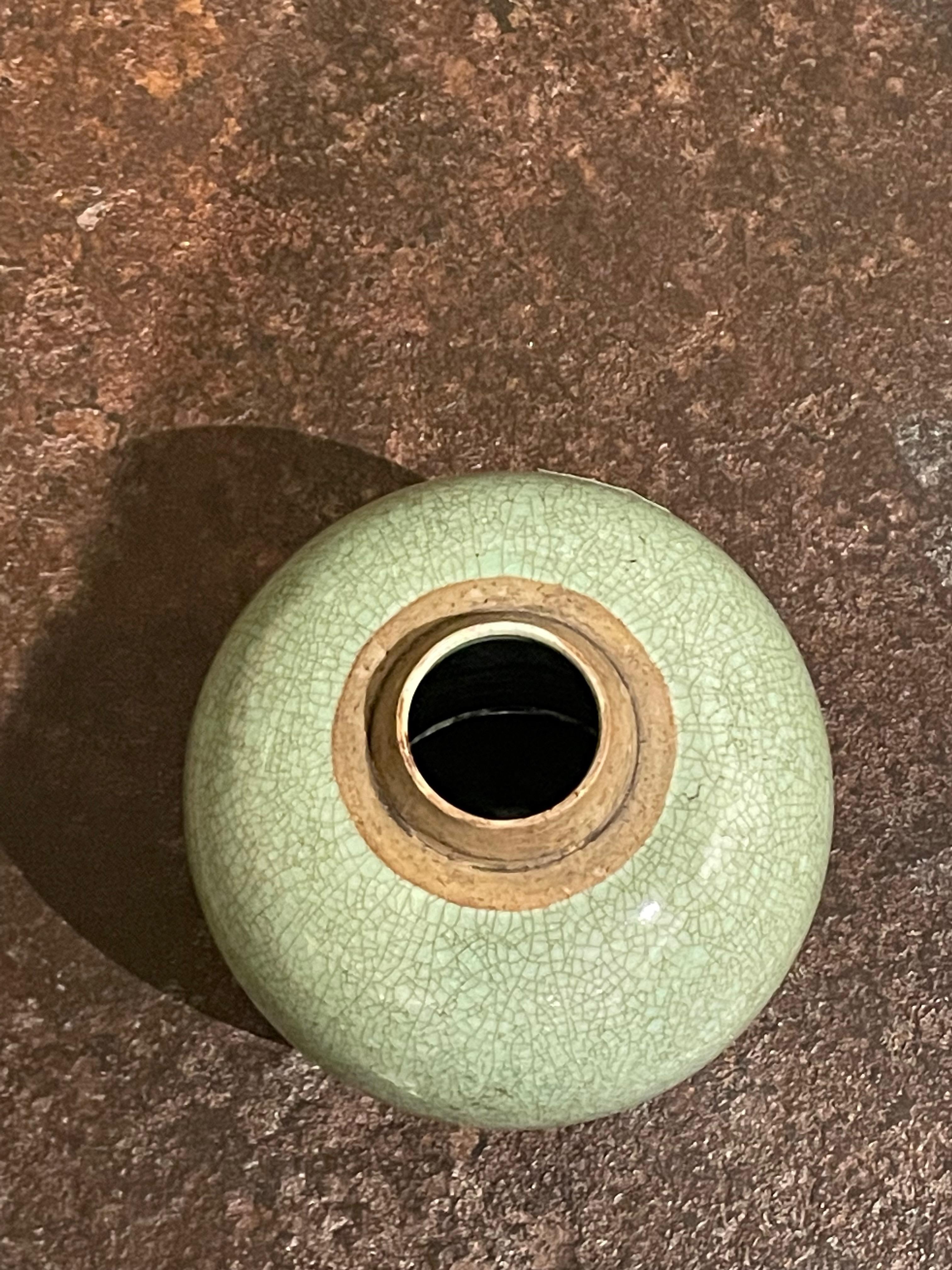 Celadon Crackle Glaze Small Vase, China, Contemporary In New Condition In New York, NY