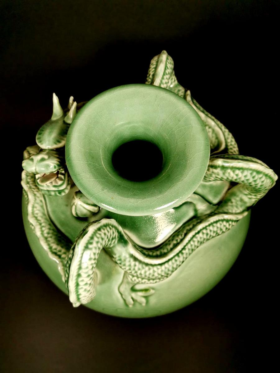 20th Century Celadon Craquelé Vase with Dragon China, 1950-1955 3