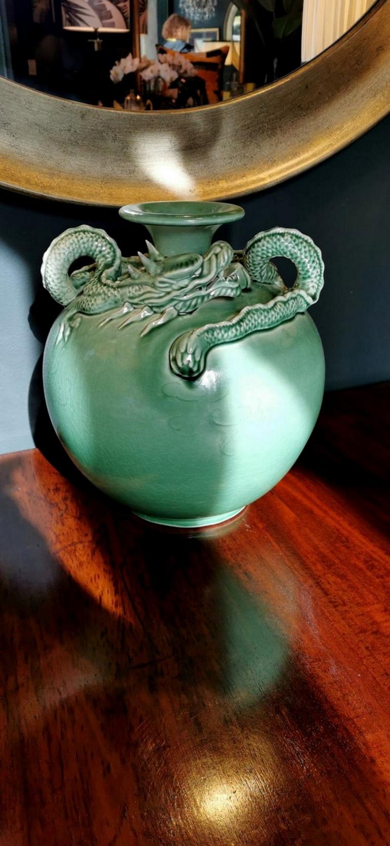 20th Century Celadon Craquelé Vase with Dragon China, 1950-1955 7