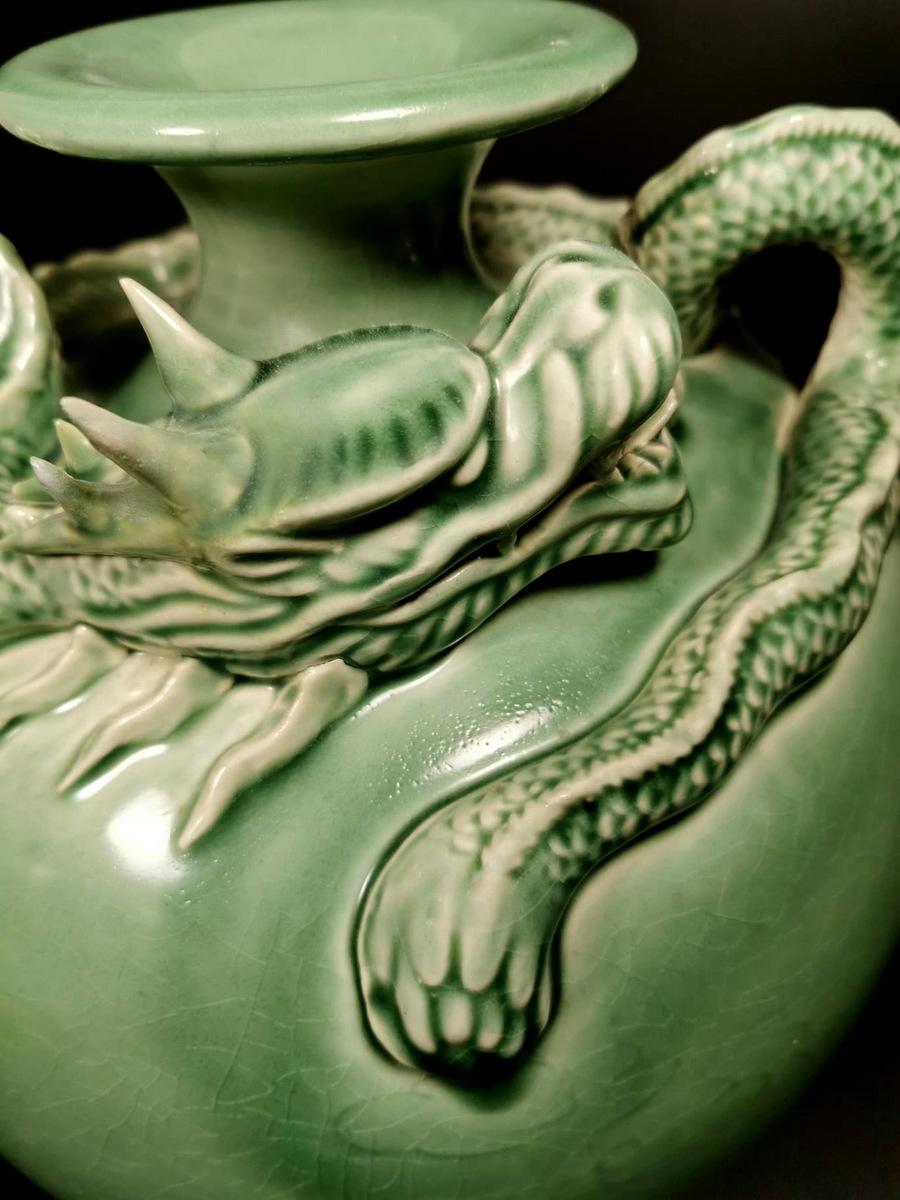 20th Century Celadon Craquelé Vase with Dragon China, 1950-1955 1
