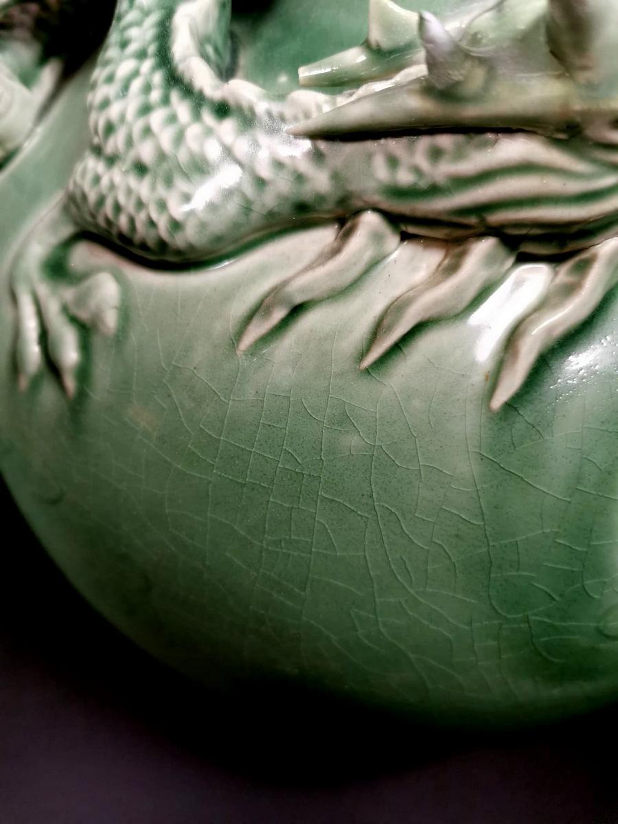 20th Century Celadon Craquelé Vase with Dragon China, 1950-1955 2