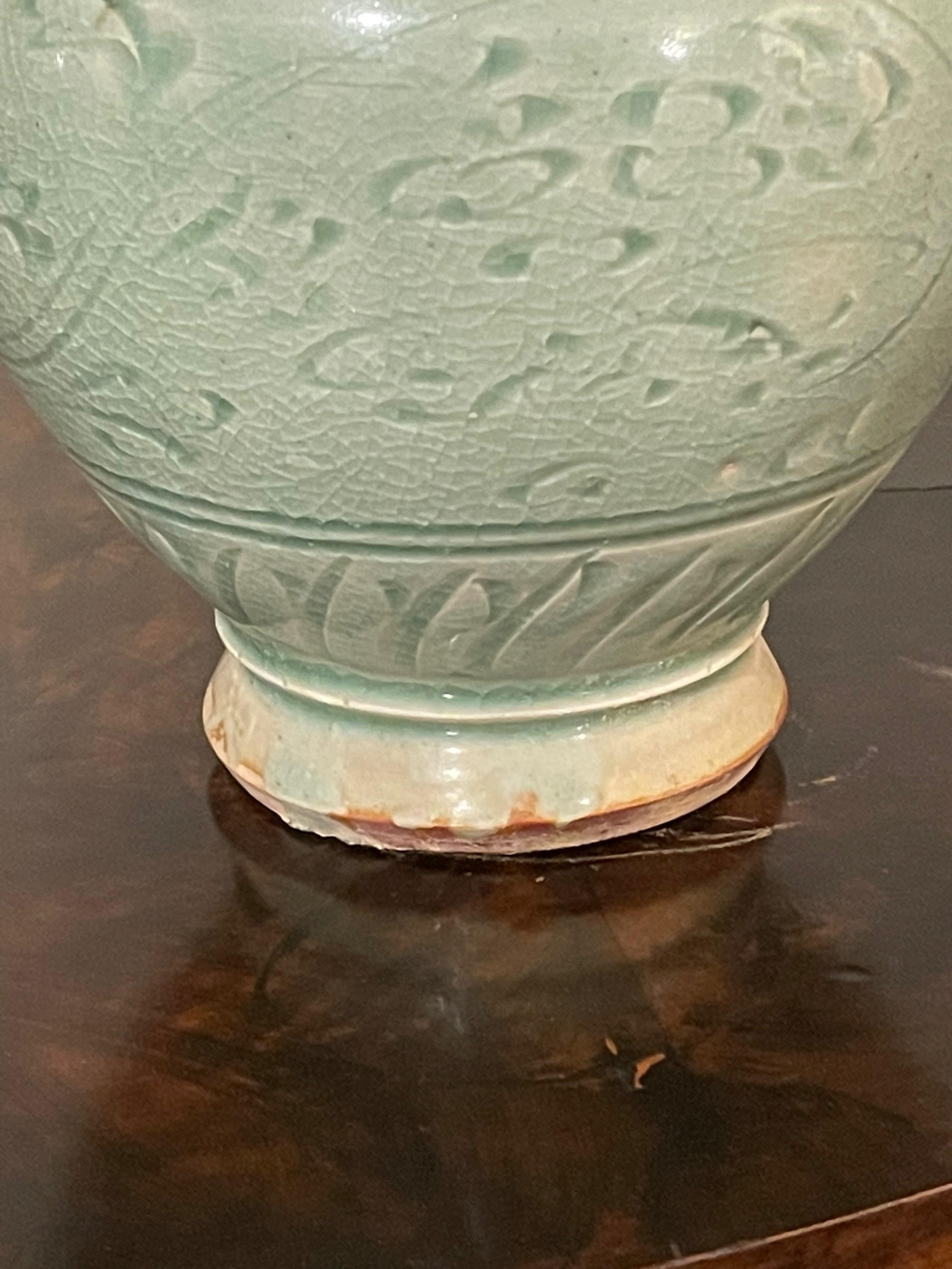 Chinese Celadon Decorative Patterned Vase, China, Contemporary For Sale