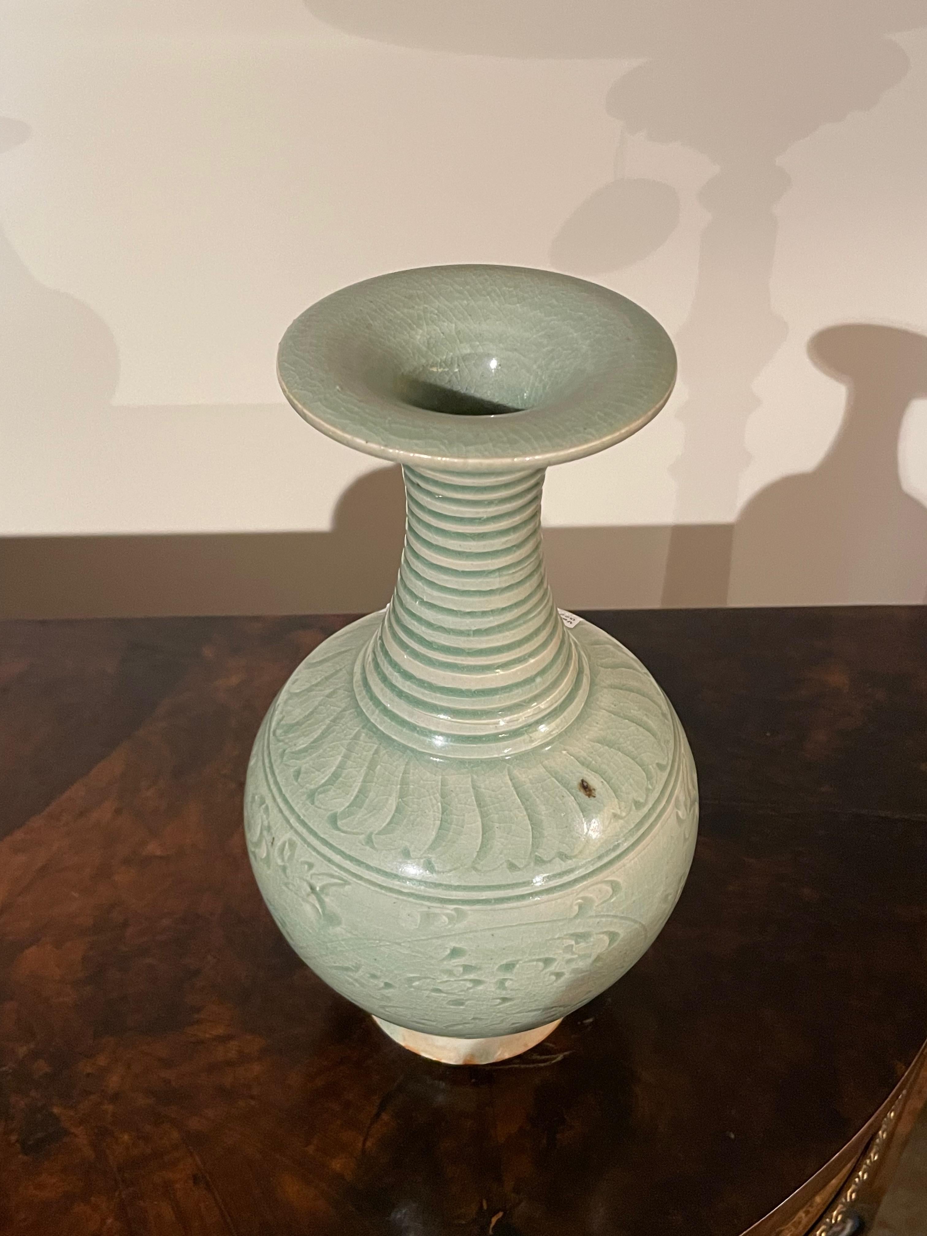 Ceramic Celadon Decorative Patterned Vase, China, Contemporary For Sale