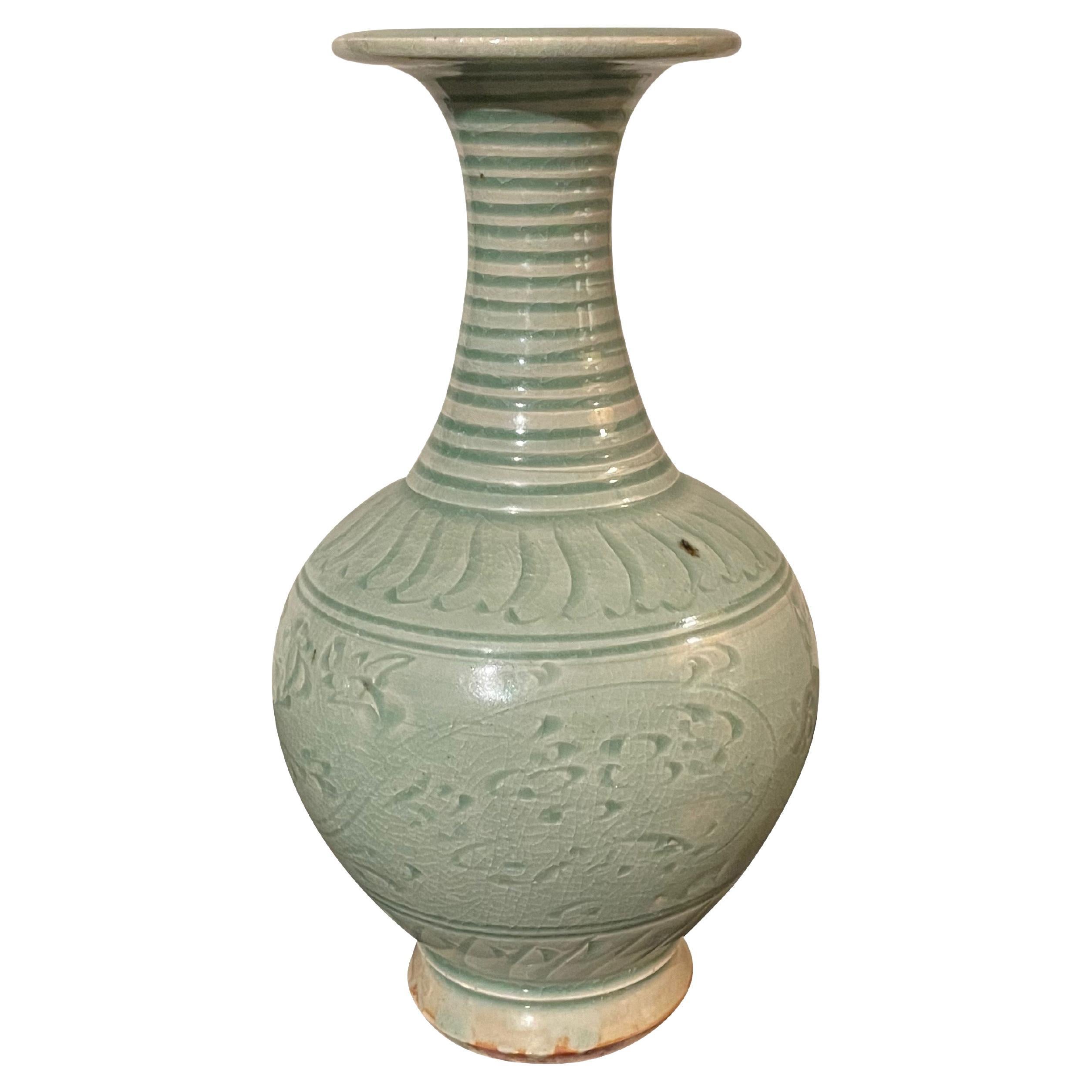 Celadon Decorative Patterned Vase, China, Contemporary For Sale