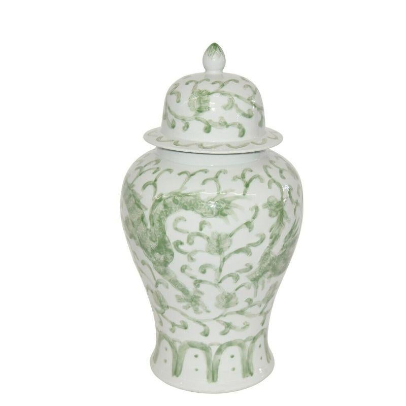 Celadon dragon lotus temple jar

The special antique process makes it looks like a piece of art from a museum. 
High fire porcelain, 100% hand shaped, hand painted. Distress, chips and other imperfections create great characters of this special