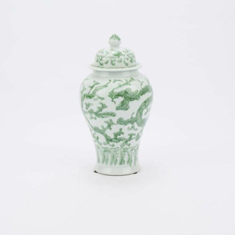 Chinese Chippendale Celadon Dragon Lotus Temple Jar For Sale