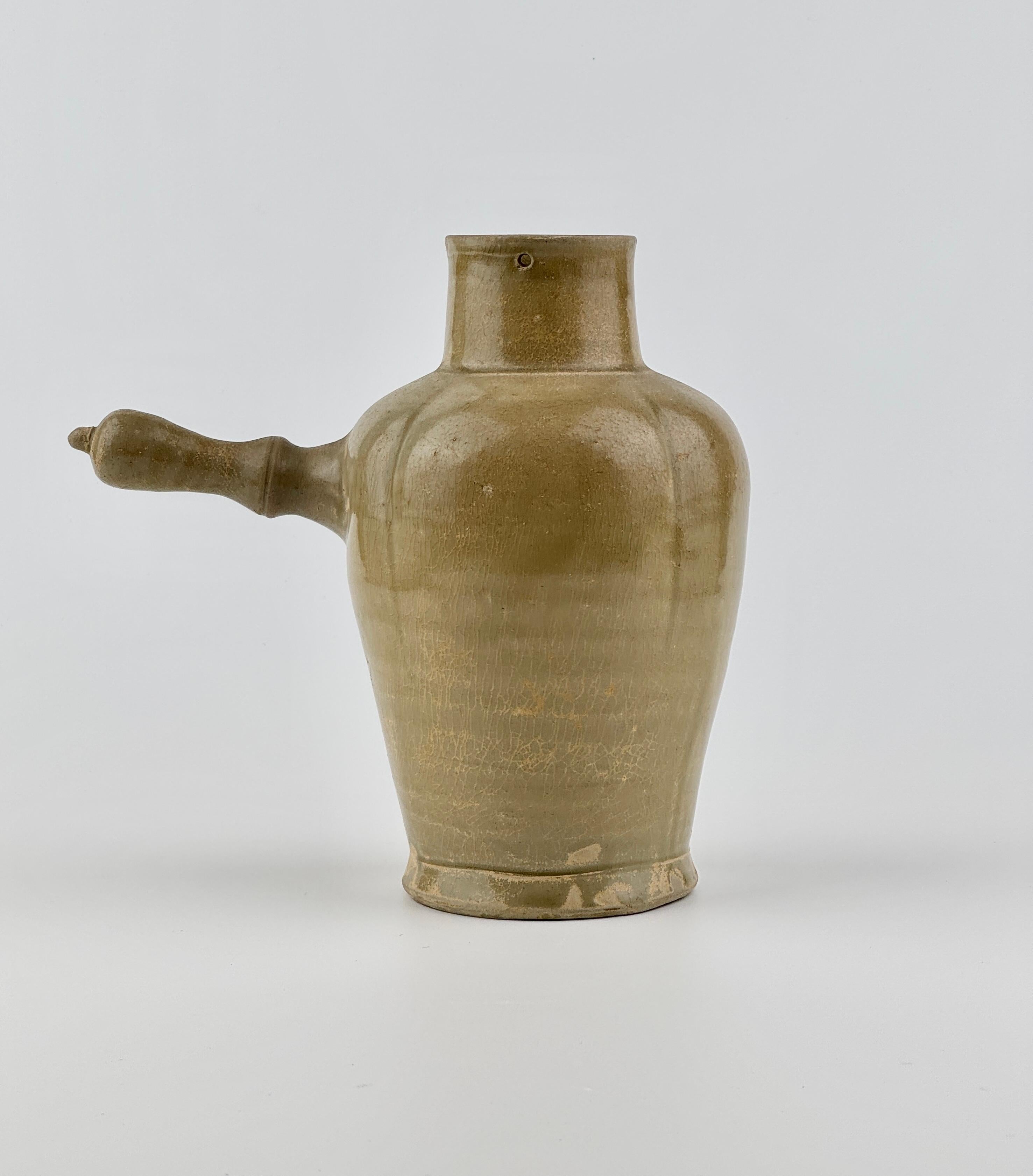 Glazed Celadon Ewer with Straight Handle, Tang to Northern Song Dynasty For Sale