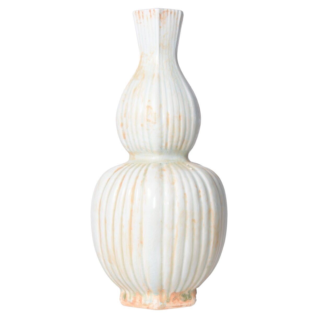 Celadon Fluted Hexagonal Double Gourd Vase For Sale