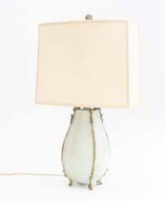 Celadon Glazed Art Pottery Vase Mounted as a Lamp