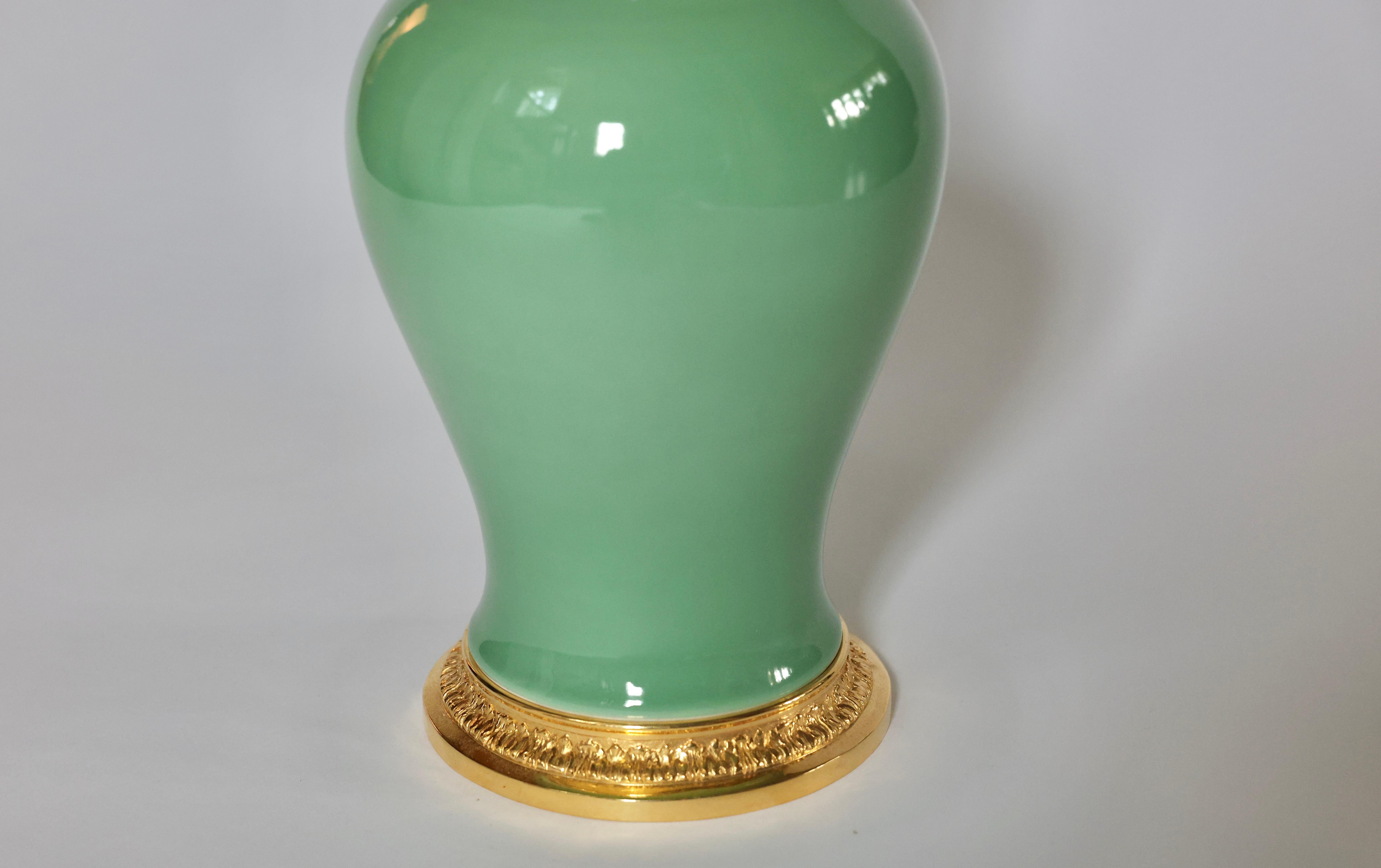 Celadon Glazed Porcelain Lamps In Excellent Condition For Sale In New York, NY