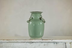Celadon Glazed Vase with Applied Fruit and Foliate Decoration, Scalloped Rim
