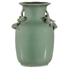 Celadon Glazed Vase with Applied Fruit and Foliate Decoration, Scalloped Rim
