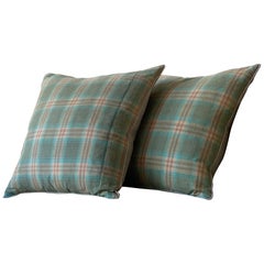 Celadon Green and Grey Plaid Madras Pillow