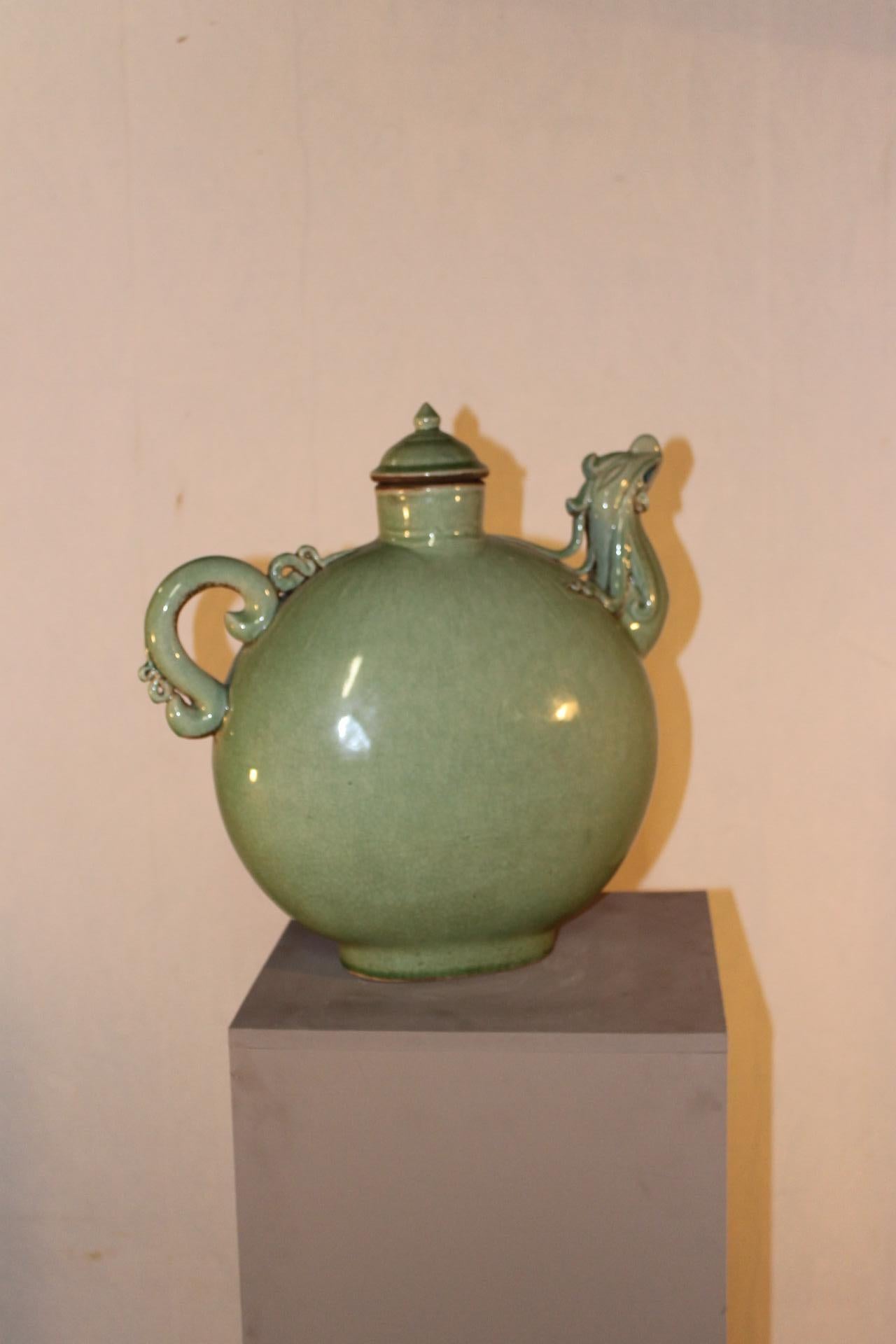 Celadon Green Ceramic Teapot, China, 20th Century In Good Condition For Sale In Nice, FR