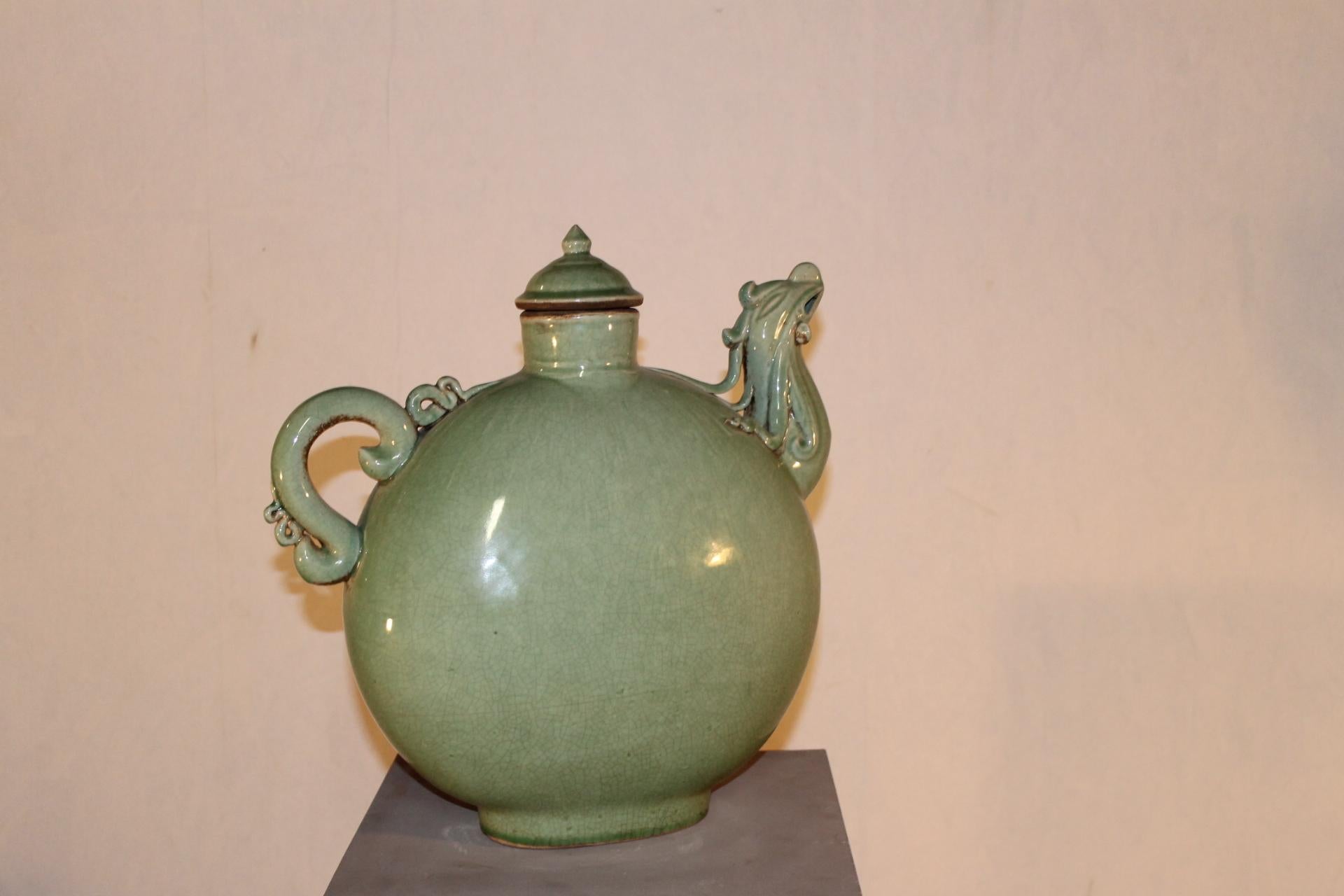 Celadon Green Ceramic Teapot, China, 20th Century For Sale 1