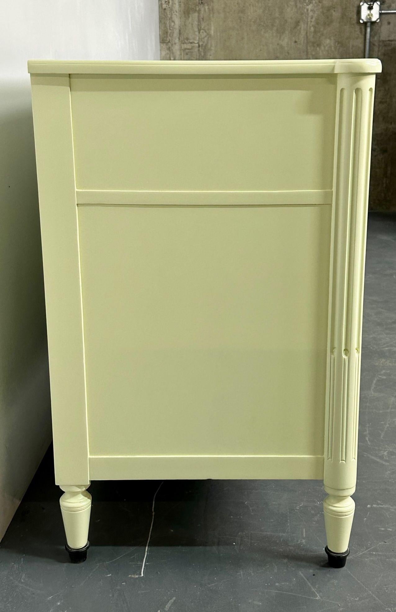 Late 20th Century Celadon Green Dresser / Sideboard by Baker, Brass Handles, Refinished, Regency For Sale
