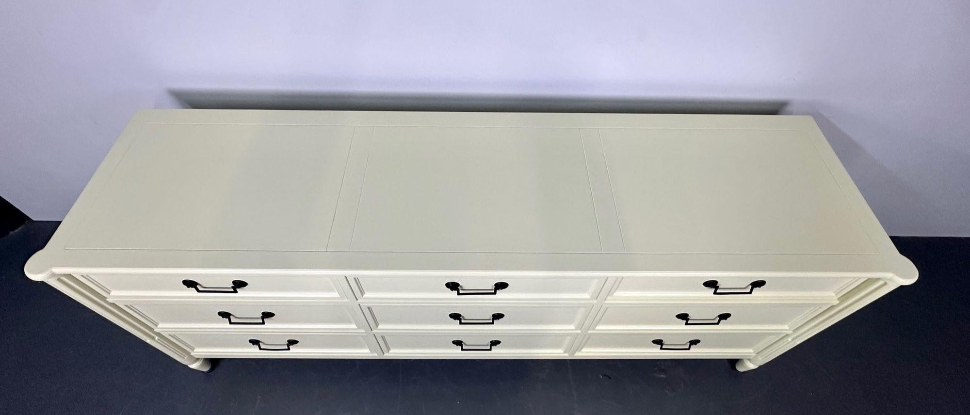 Celadon Green Dresser / Sideboard by Baker, Brass Handles, Refinished, Regency For Sale 1