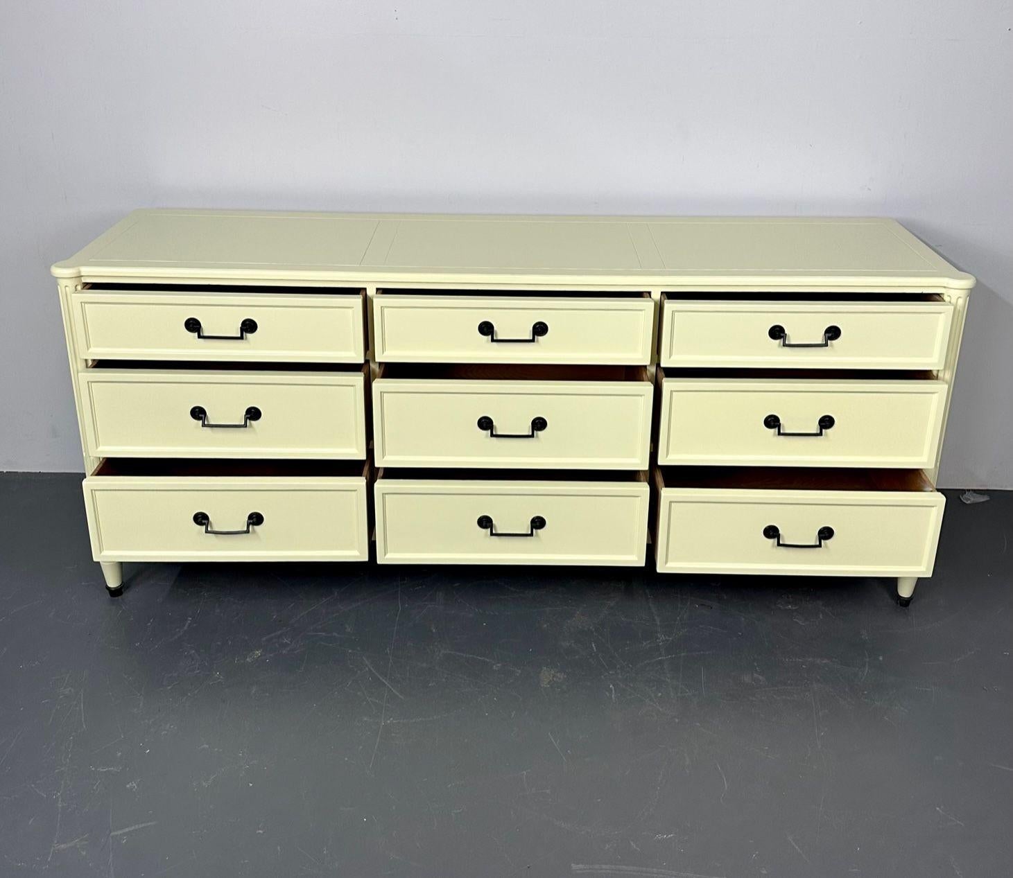 Celadon Green Dresser / Sideboard by Baker, Brass Handles, Refinished, Regency For Sale 2