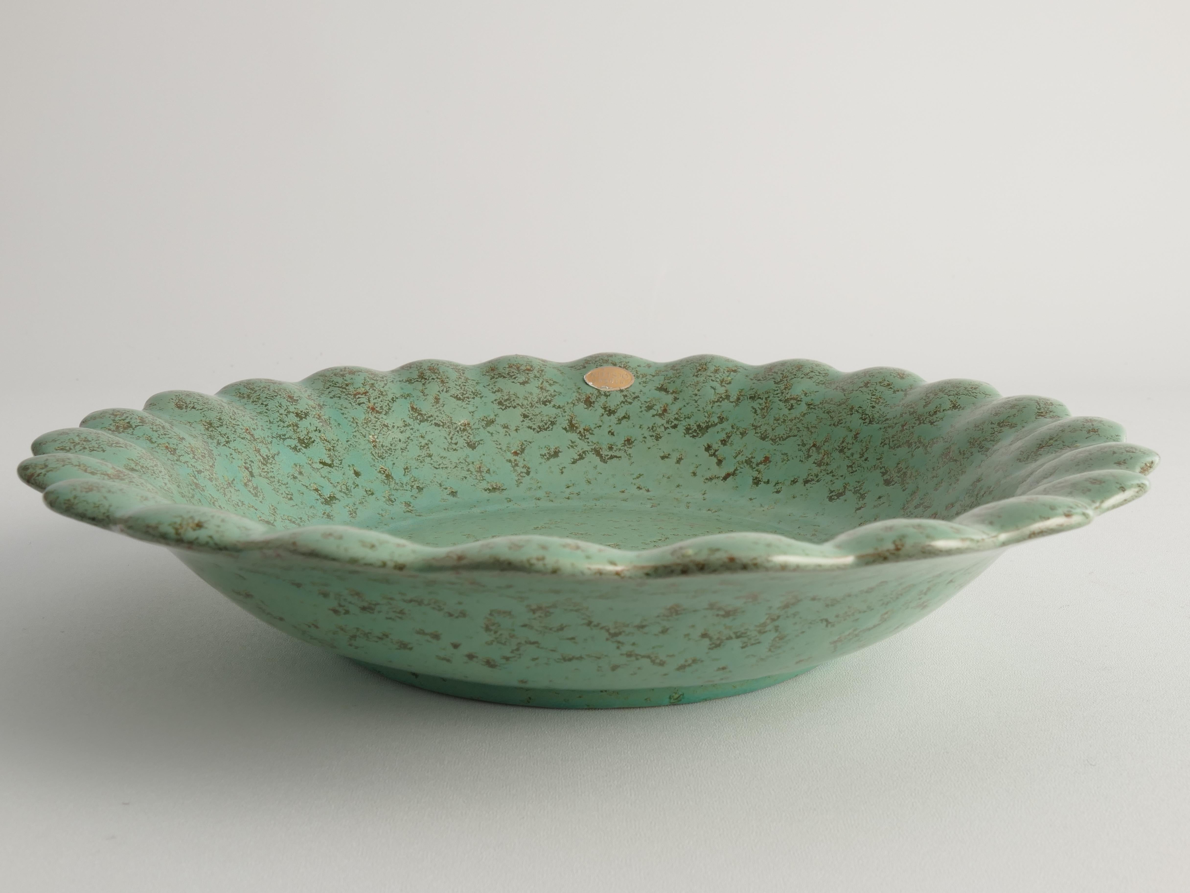 Glazed Celadon Green Earthenware Bowl & Plates, Nittsjö, Sweden, 1960s For Sale