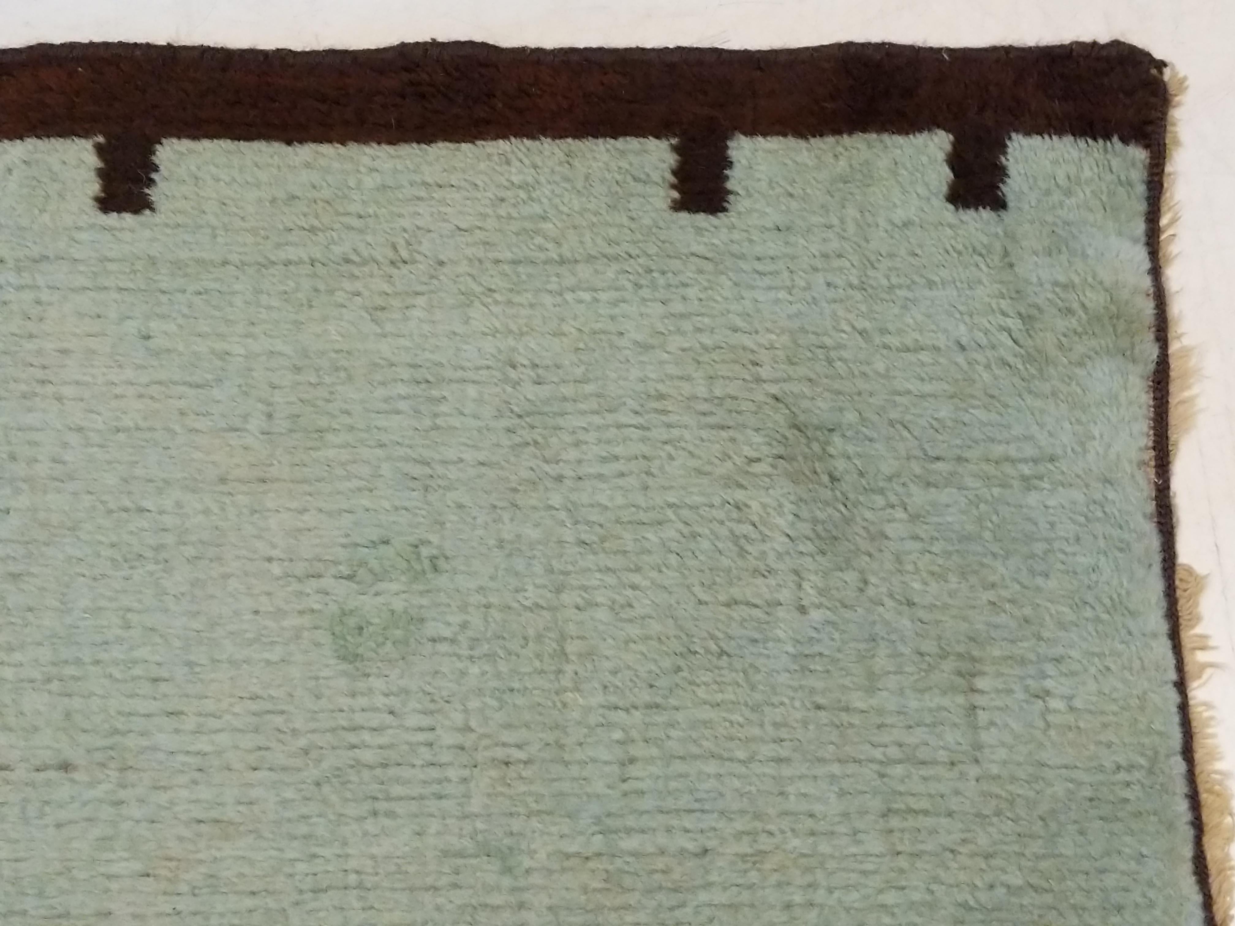 Wool Celadon Green French Art Deco Minimalist Rug For Sale