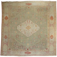 Celadon Green Oversize Antique Turkish Oushak Carpet, Late 19th Century