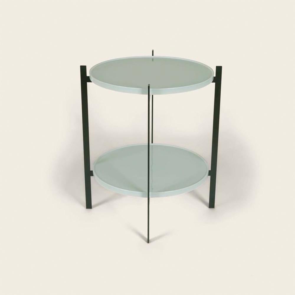 Celadon green Porcelain deck table by OxDenmarq
Dimensions: D 57 x W 57 x H 67 cm
Materials: Steel, Porcelain
Also available: Different tray conbinations available

OX DENMARQ is a Danish design brand aspiring to make beautiful handmade